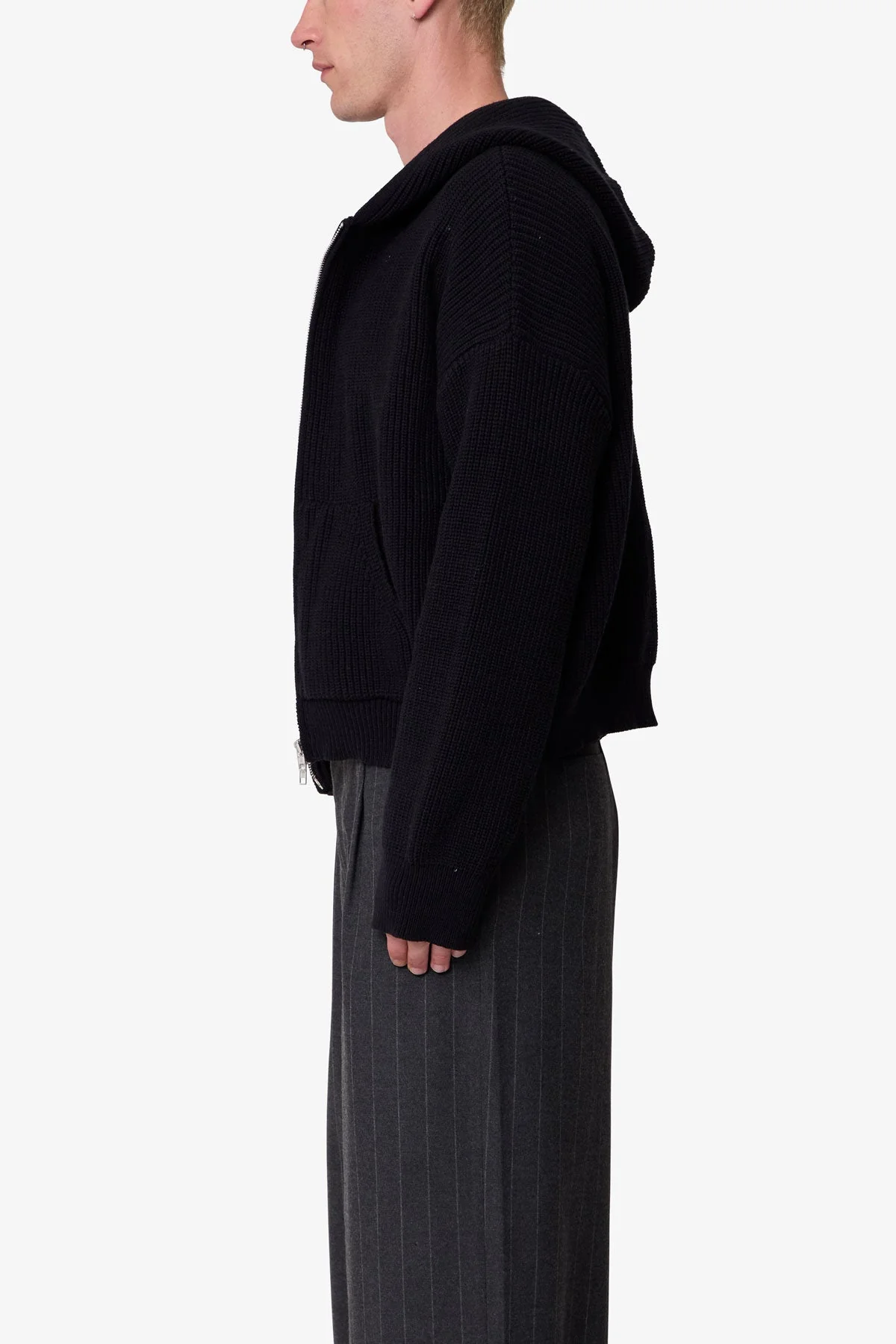 Knit Zip Up Hoodie | Black - Image 4
