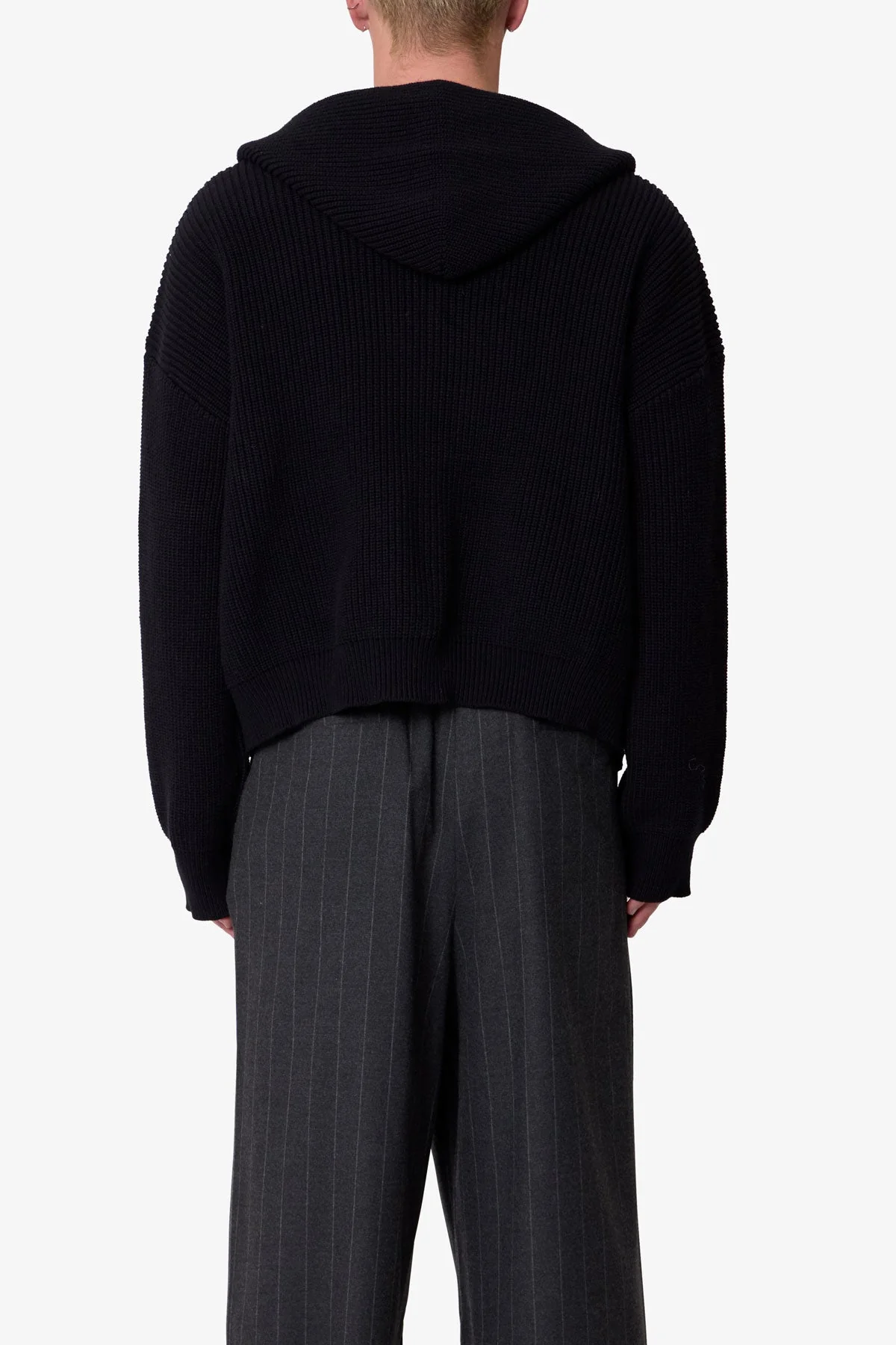 Knit Zip Up Hoodie | Black - Image 5