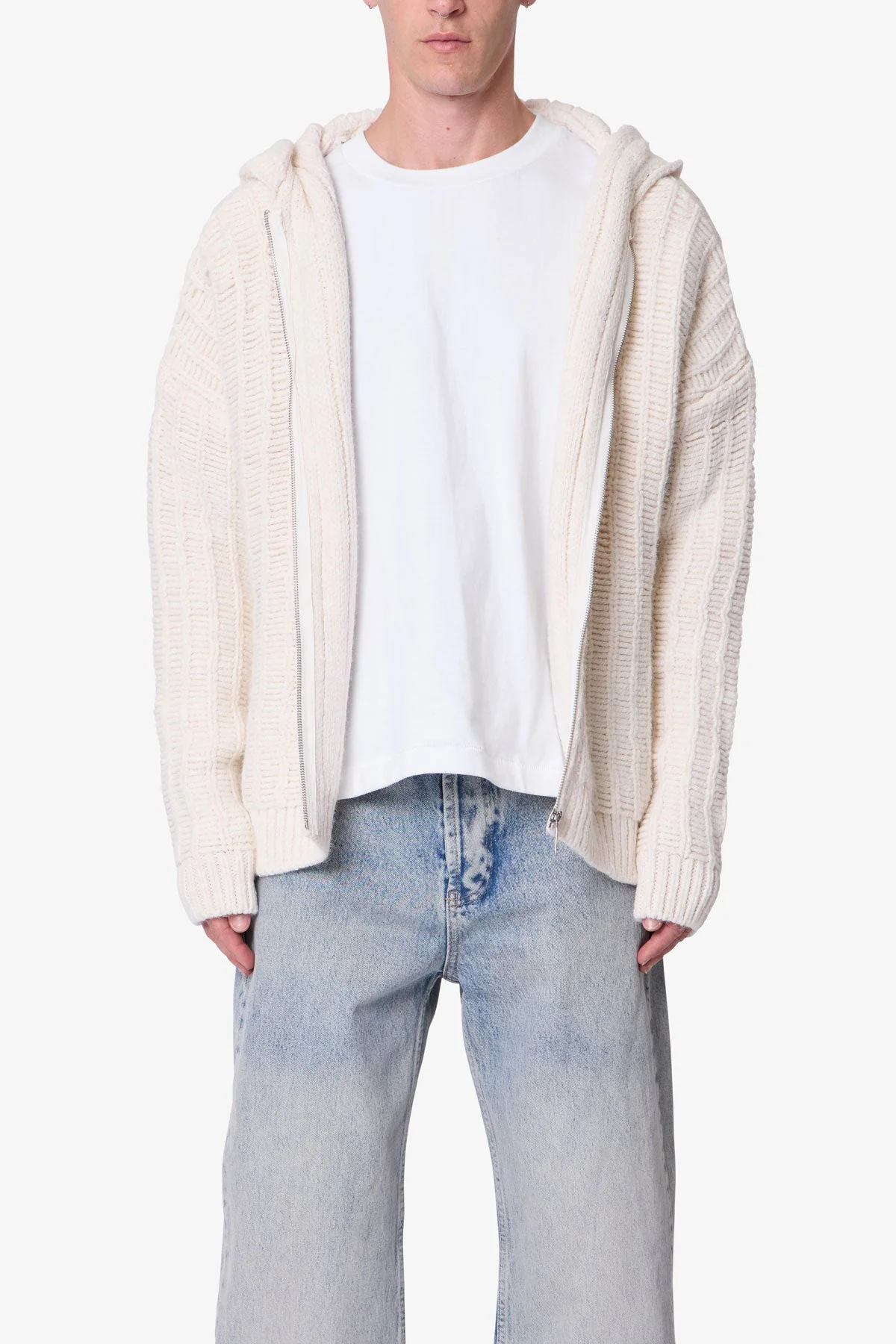 Knit Zip Up Hoodie | Off White - Image 2