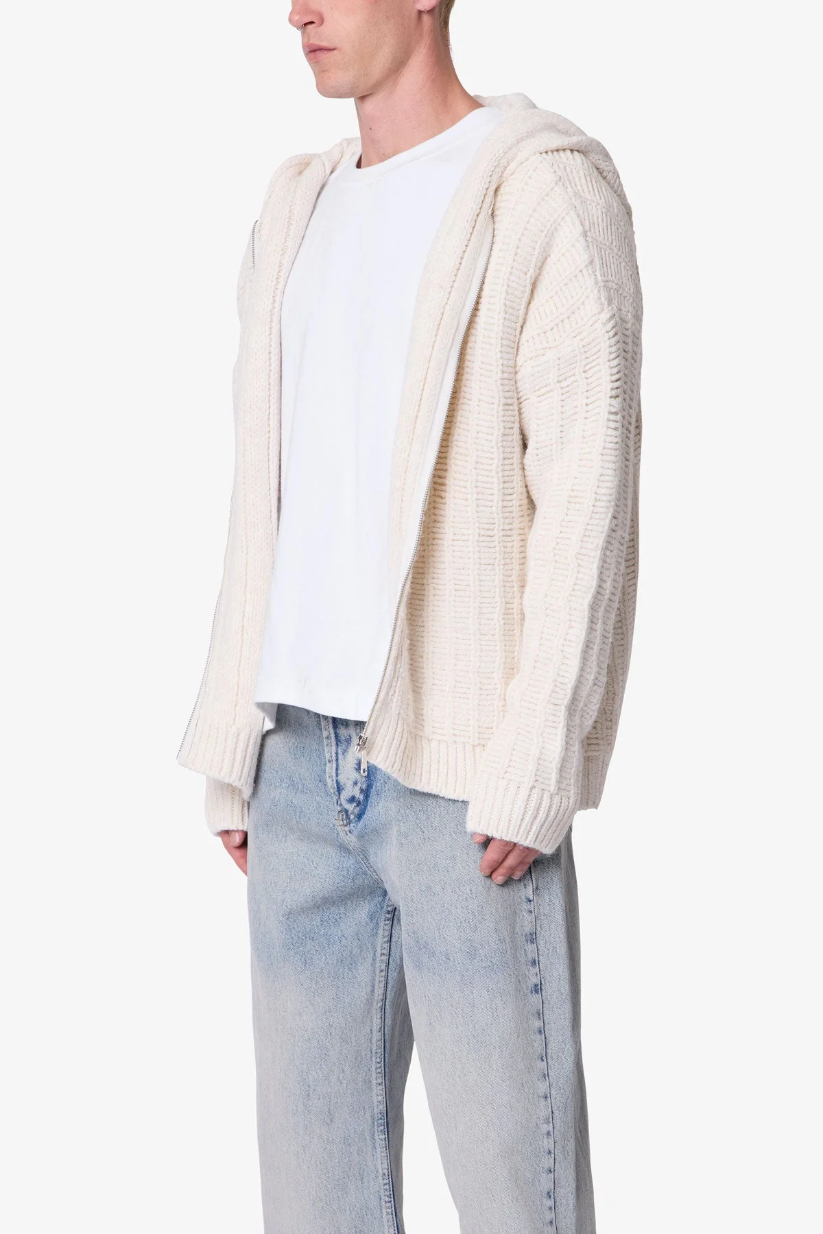 Knit Zip Up Hoodie | Off White - Image 3