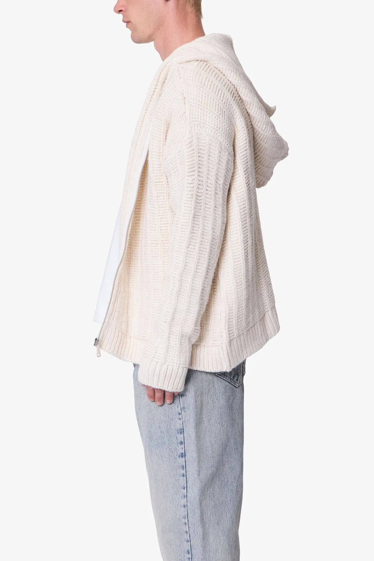 Knit Zip Up Hoodie | Off White - Image 4