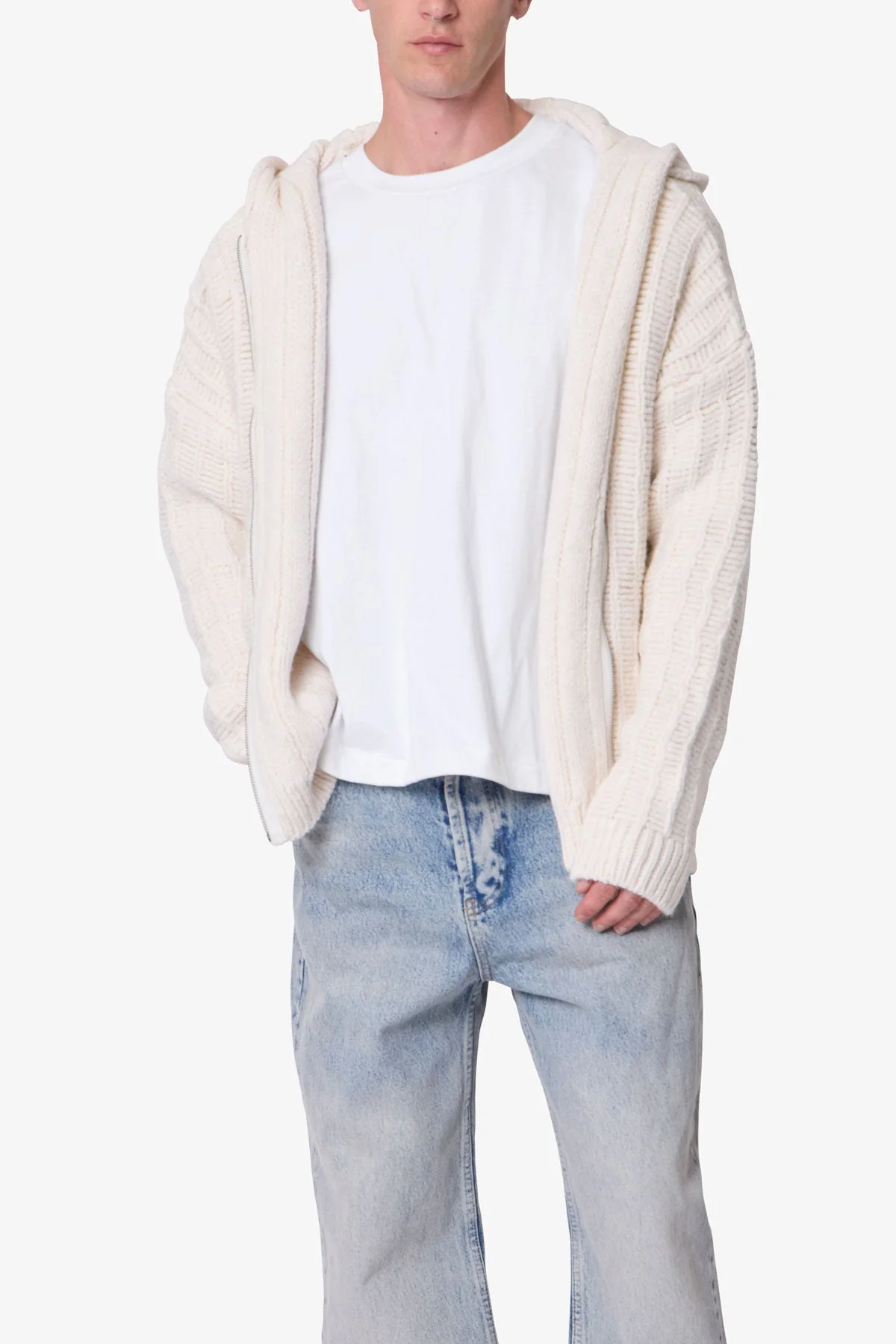 Knit Zip Up Hoodie | Off White - Image 6