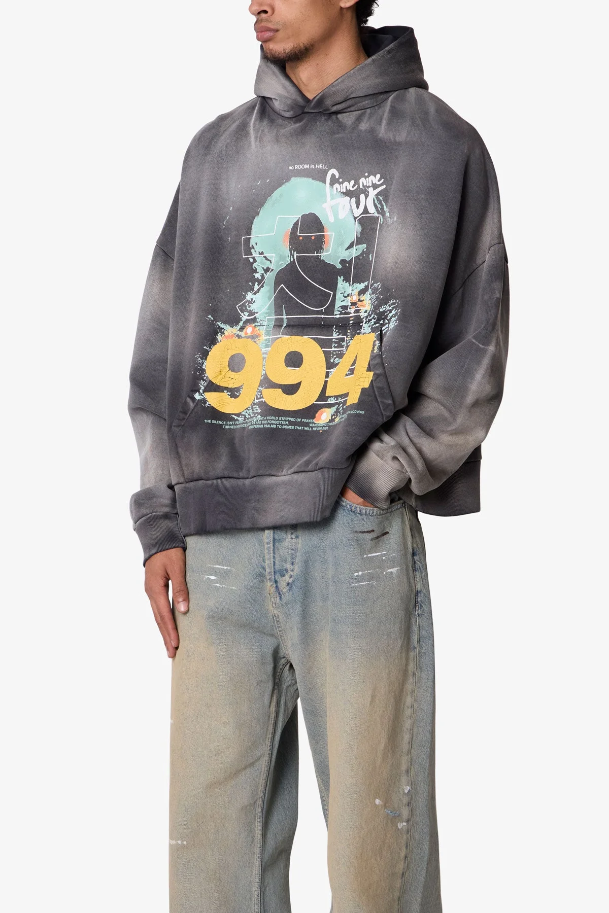 No Room in Hell Printed Hoodie | Washed Black - Image 6