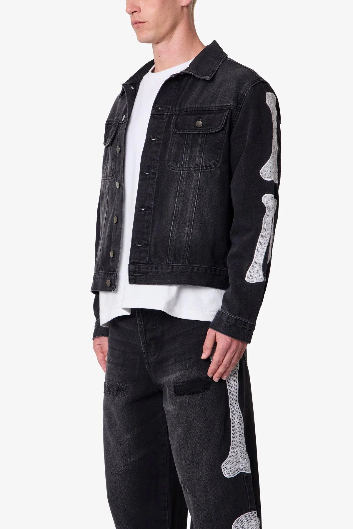 Skeleton Trucker Jacket | Washed Black - Image 4