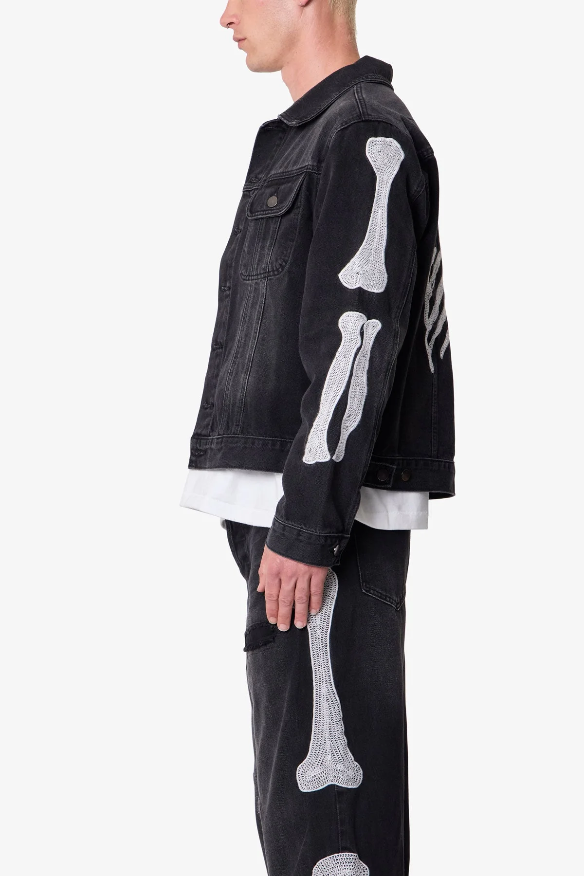 Skeleton Trucker Jacket | Washed Black - Image 5
