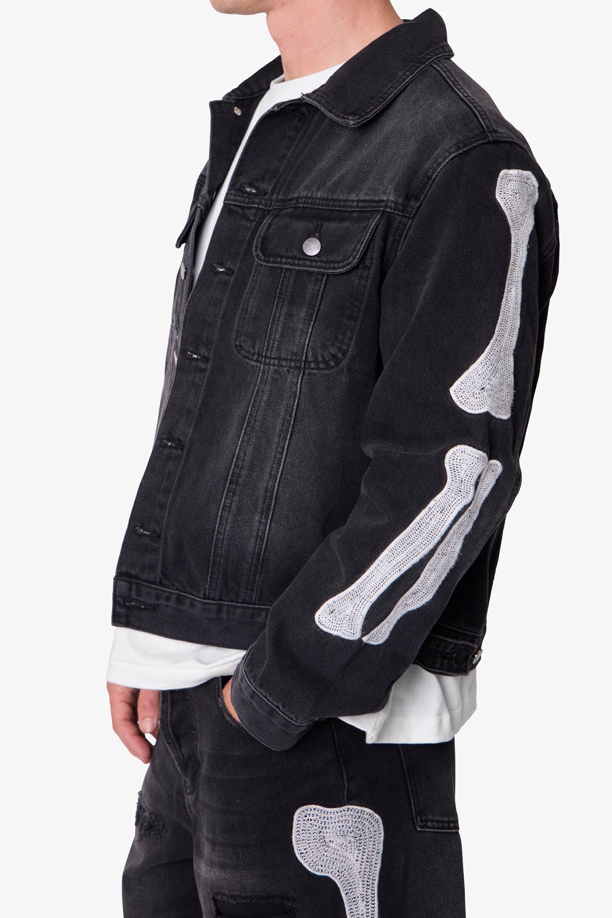 Skeleton Trucker Jacket | Washed Black - Image 6
