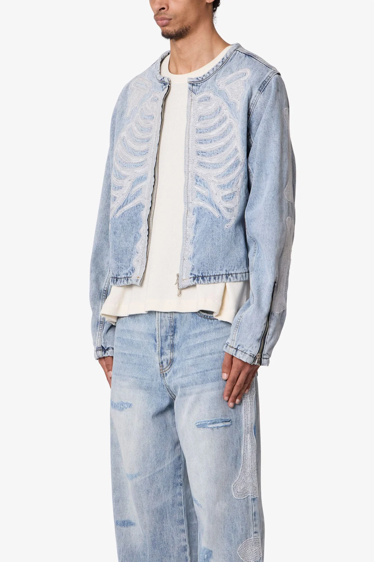 Skeleton Moto Jacket | Washed Blue - Image 3
