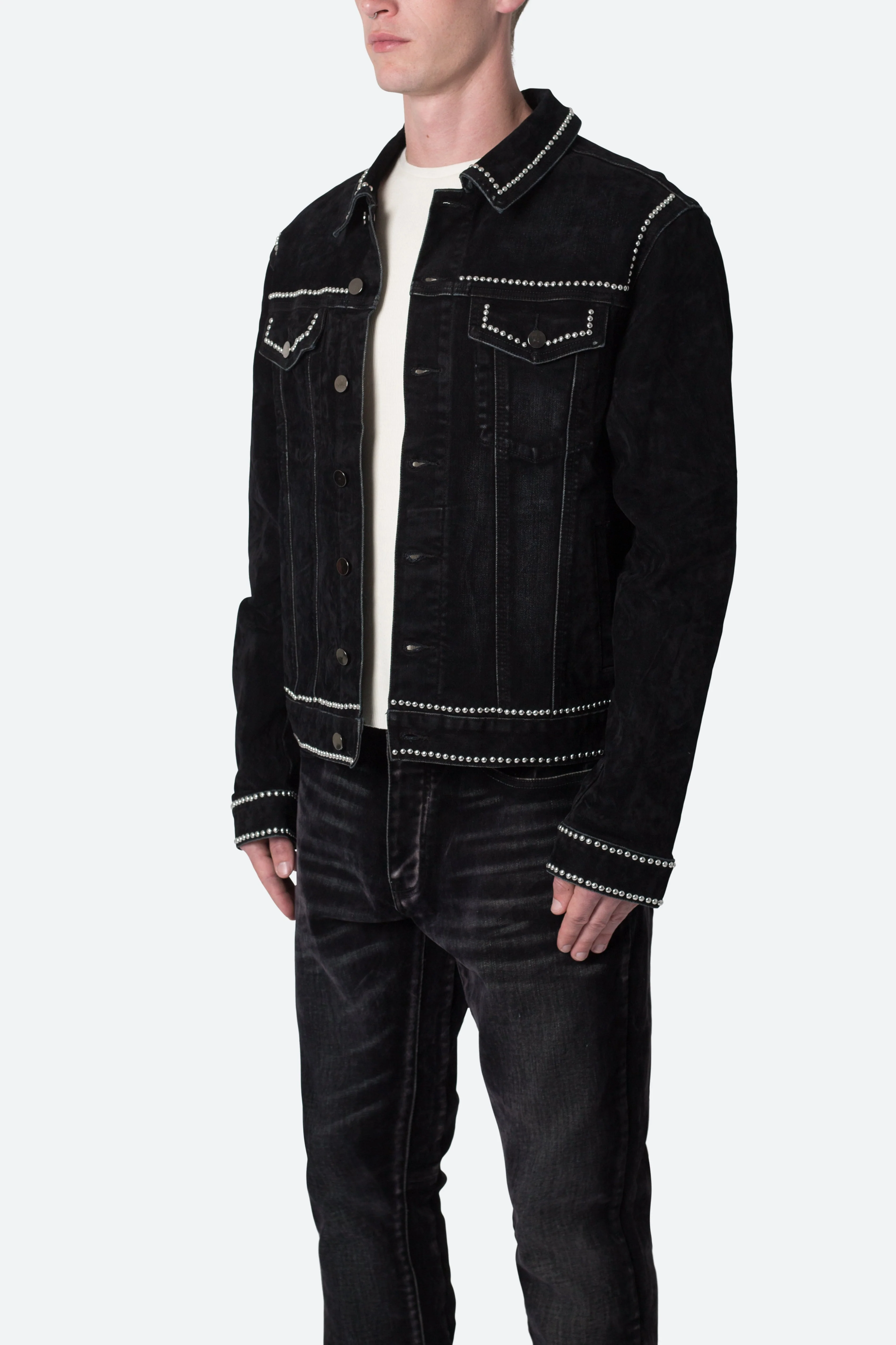 Studded Suede Denim Jacket | Black - Image 3