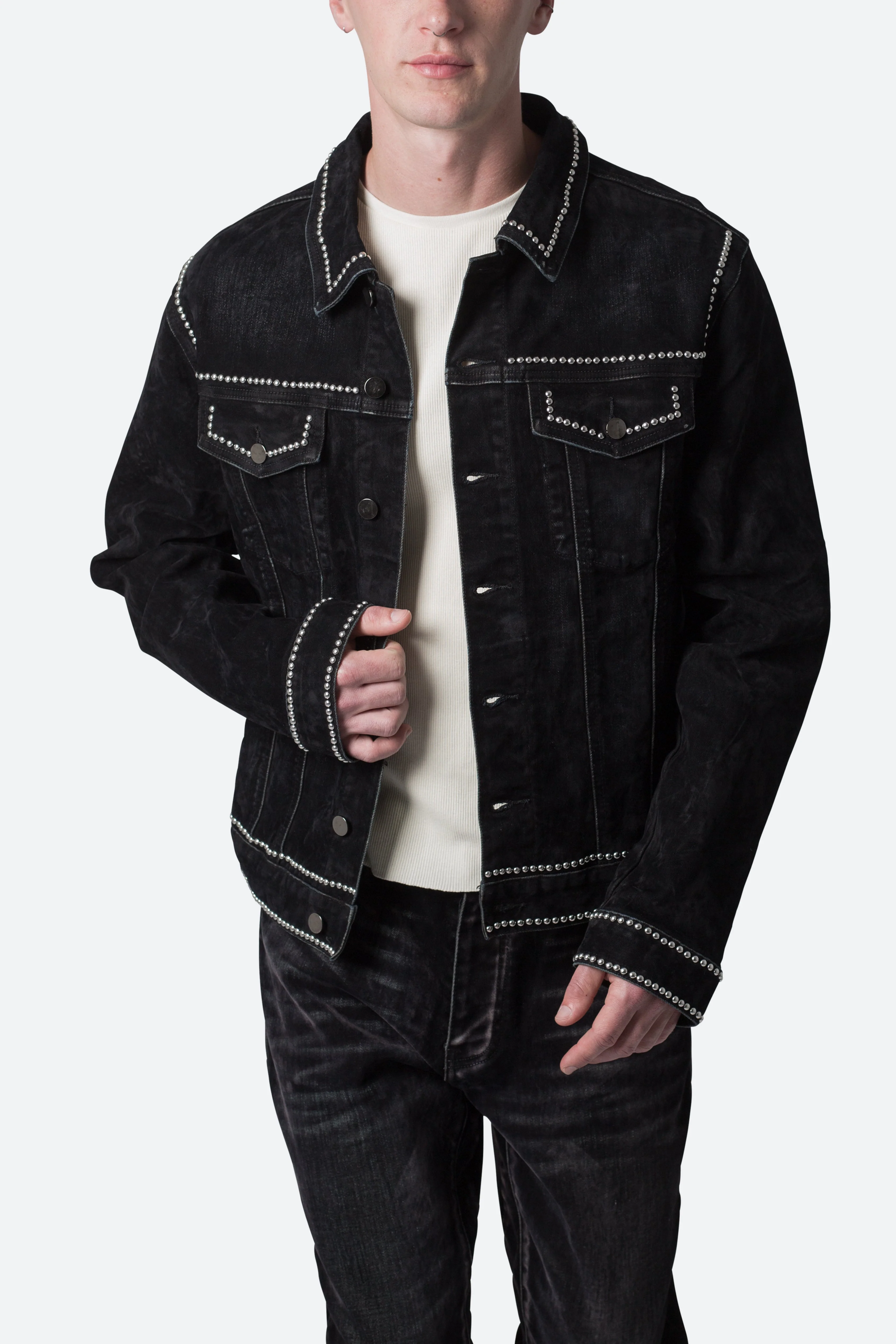 Studded Suede Denim Jacket | Black - Image 6