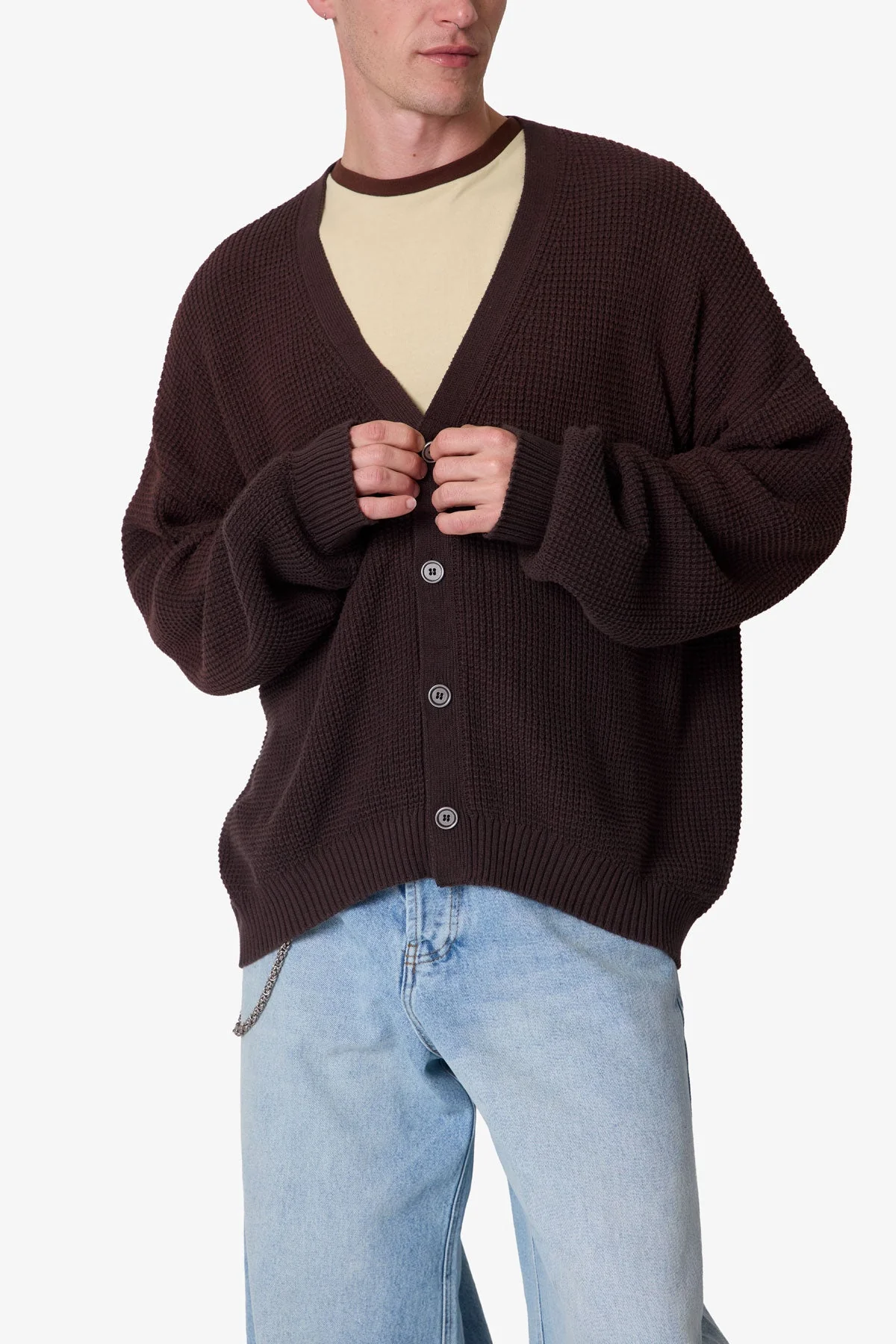 Waffle Cardigan Sweater | Brown - Image 6