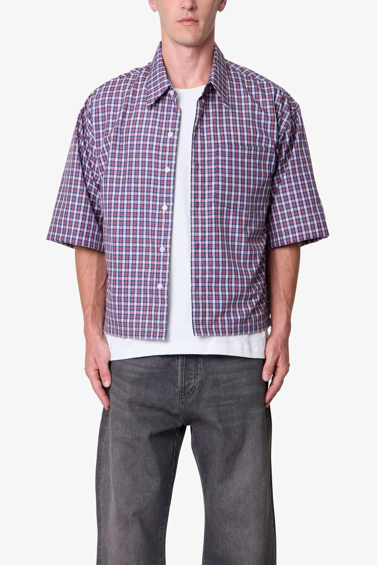 Crispy Poplin Over Shirt | Red/Blue - Image 2
