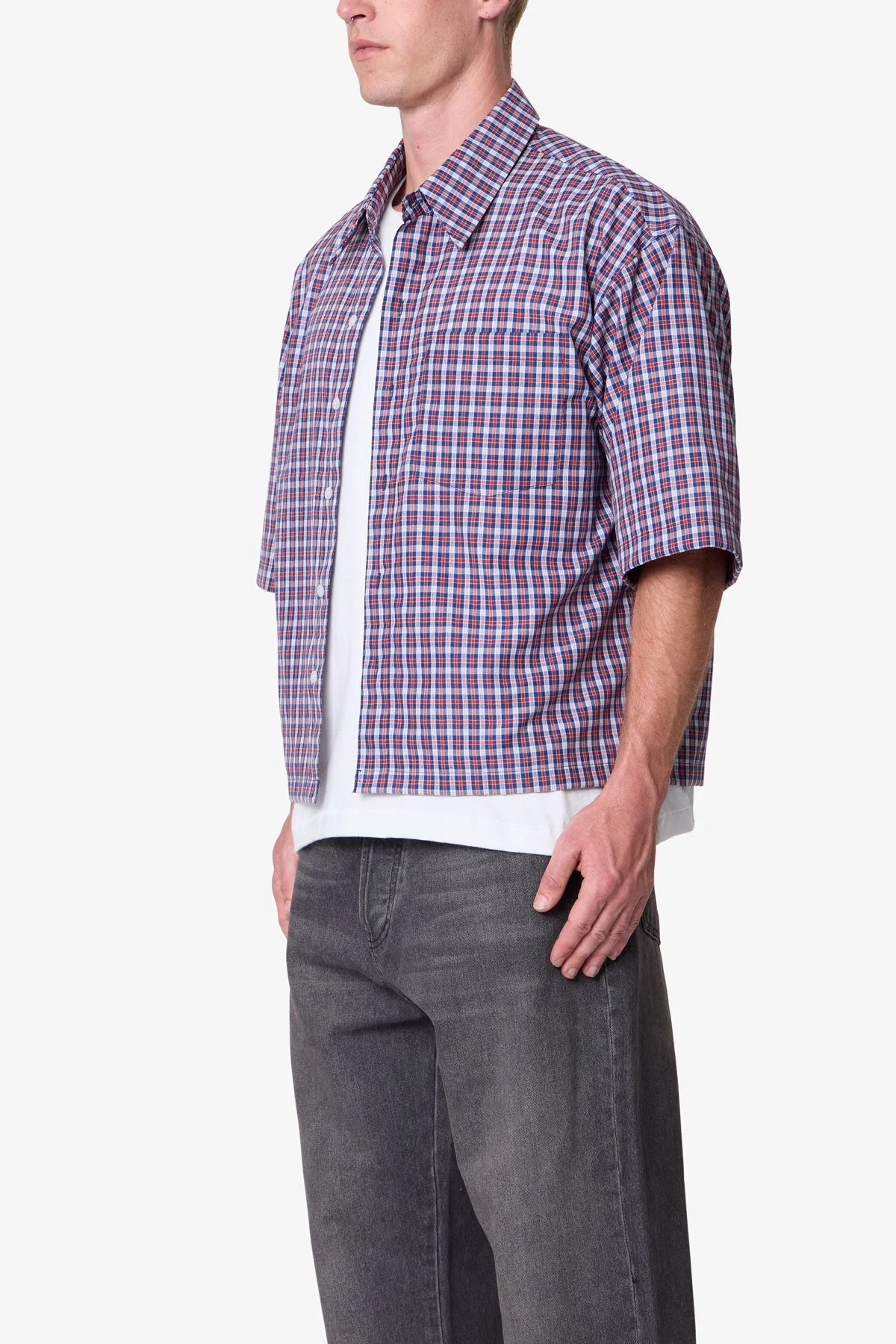 Crispy Poplin Over Shirt | Red/Blue - Image 4