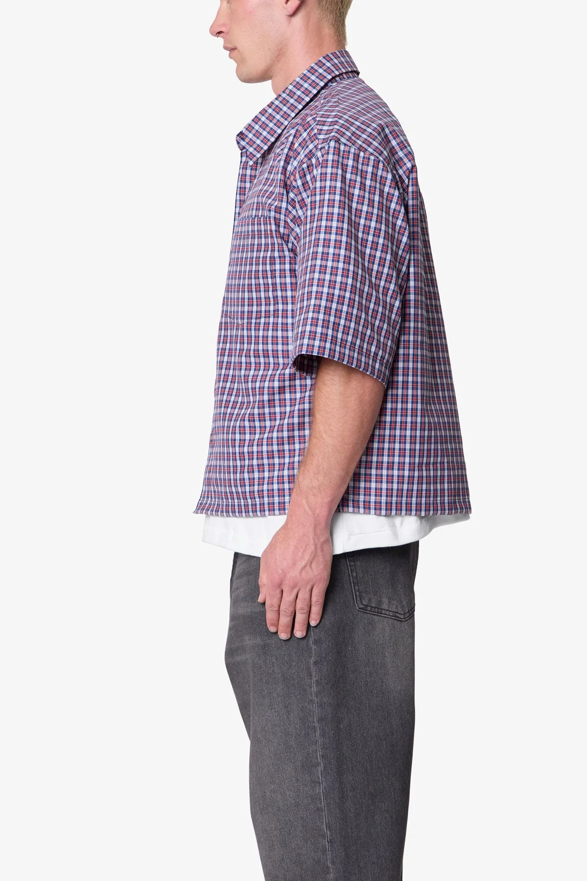 Crispy Poplin Over Shirt | Red/Blue - Image 5