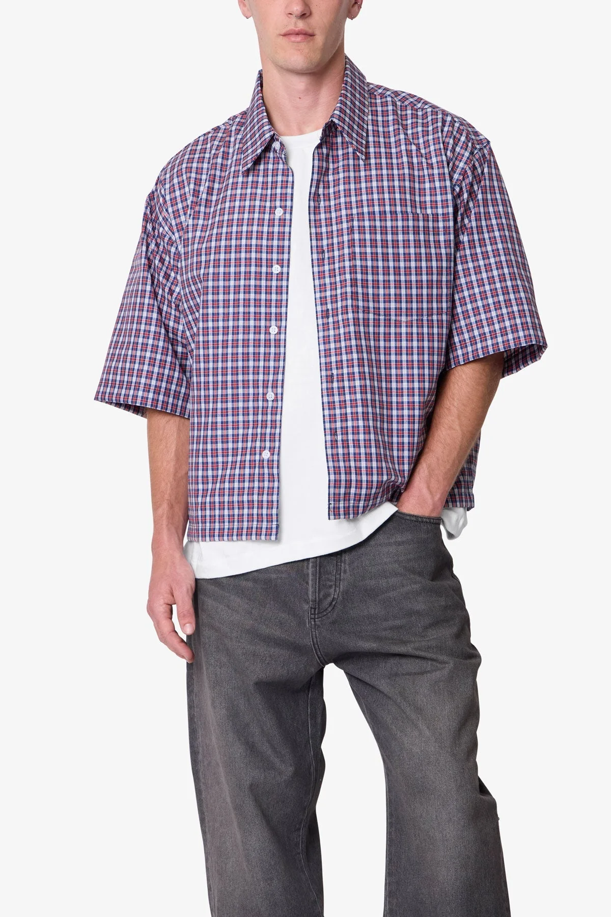 Crispy Poplin Over Shirt | Red/Blue - Image 7