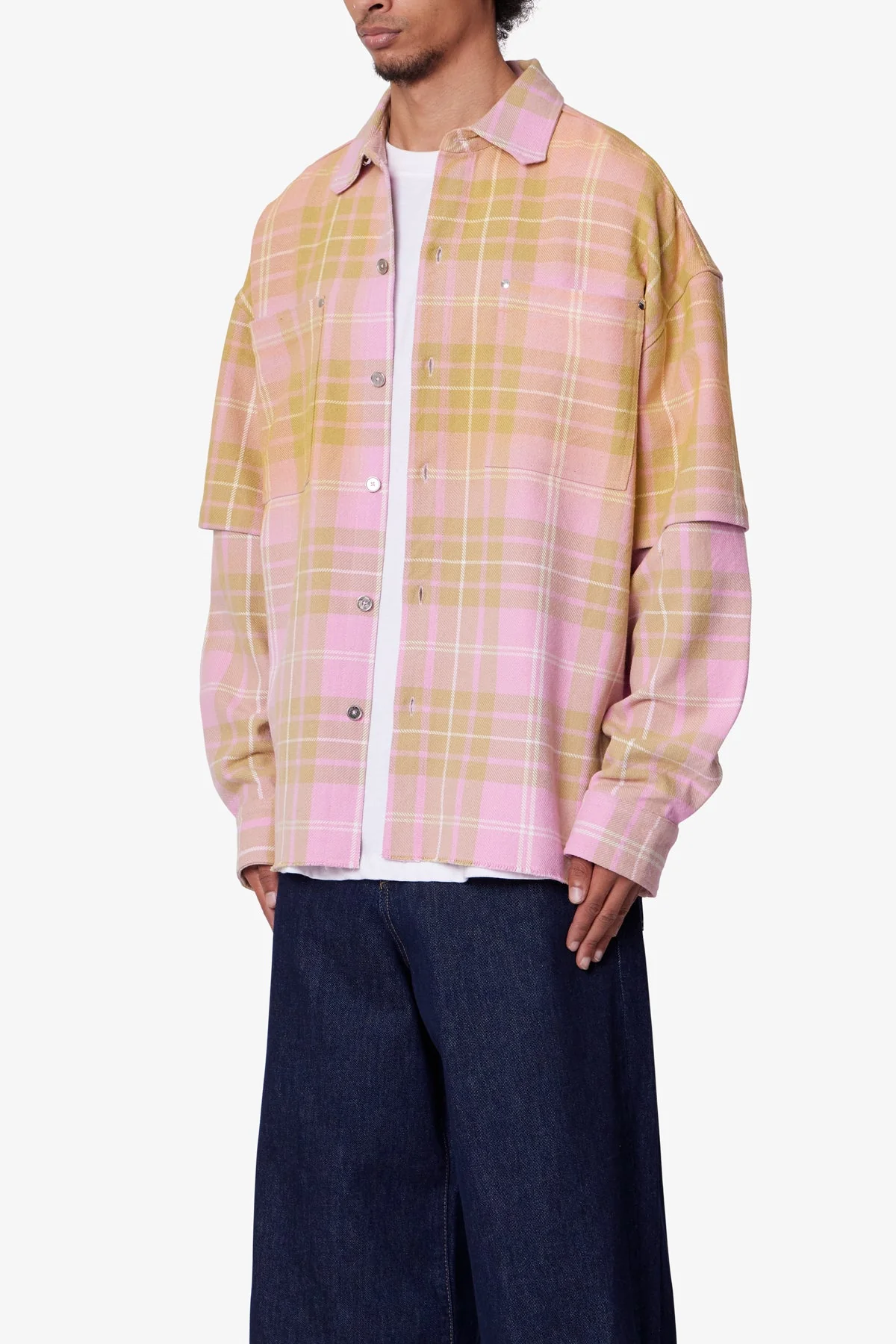 Dip Fade Flannel Shirt | Pink - Image 3