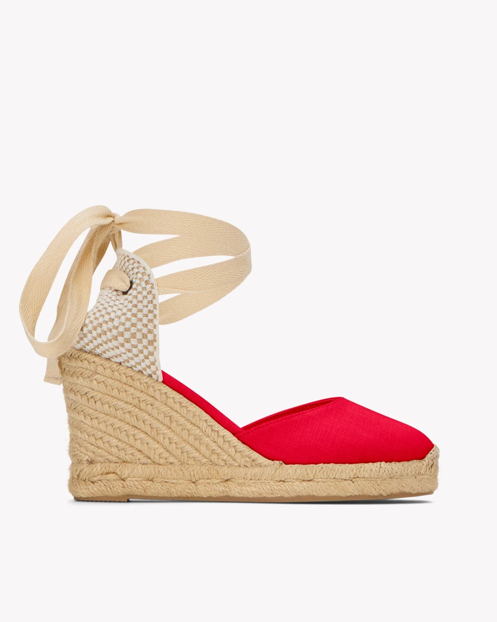 Womens | Marseille Wedge Espadrille | Linen Color | Flamenco Red - Image 5