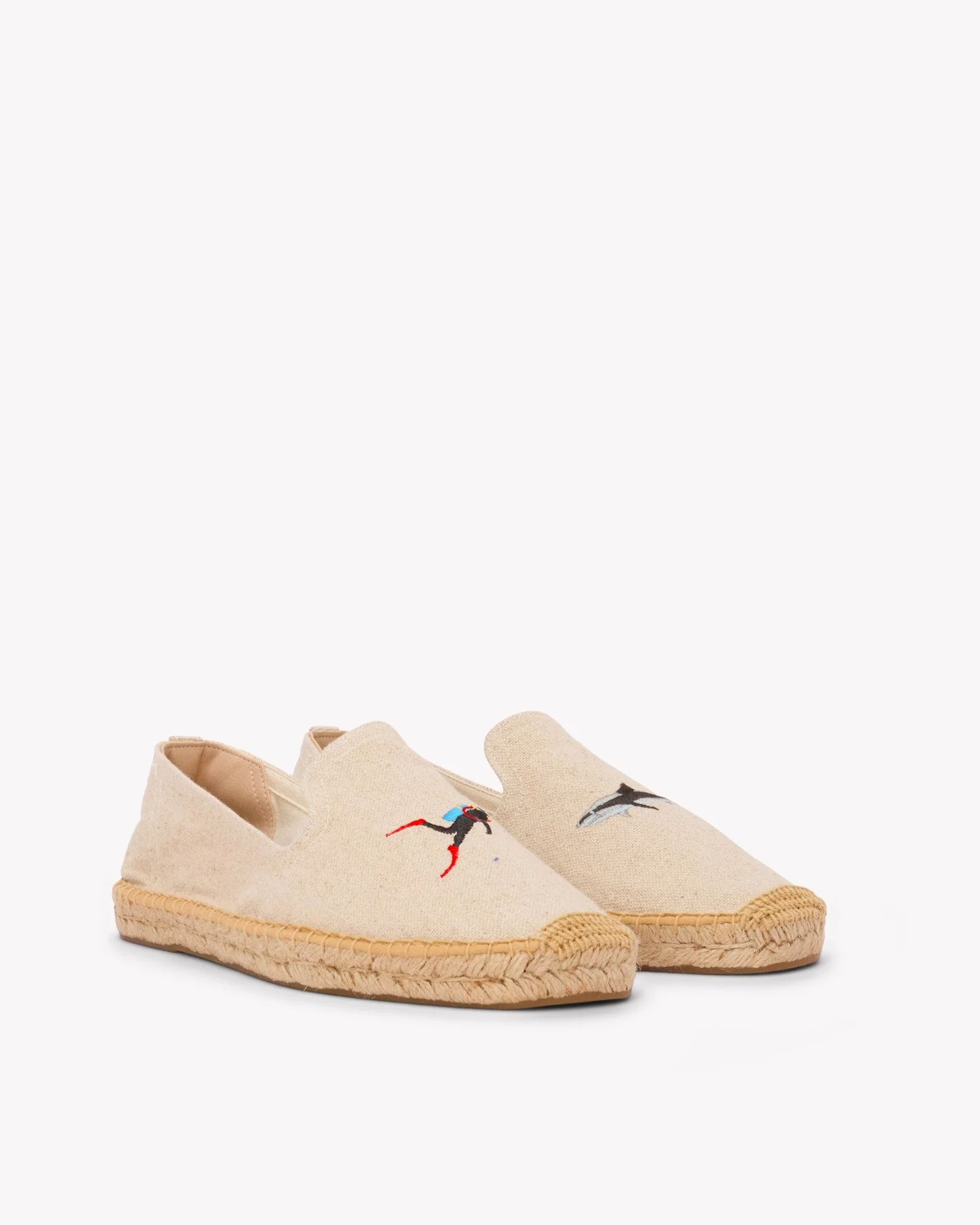 Mens | Smoking Espadrille | Embroidery | Scuba & Sharks - Natural Undyed - Image 3