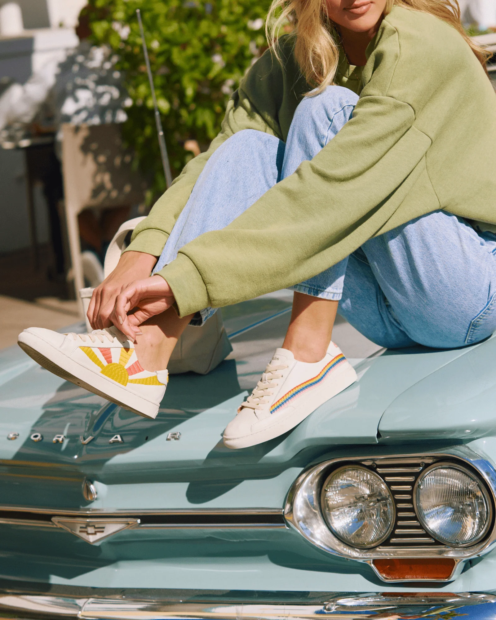Womens | Ibiza Classic Sneaker | Embroidery | Rainbow Wave - Oasis White - Image 3