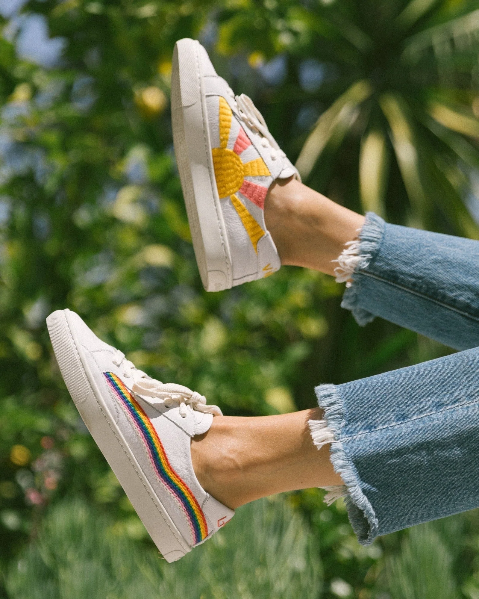 Womens | Ibiza Classic Sneaker | Embroidery | Rainbow Wave - Oasis White - Image 5