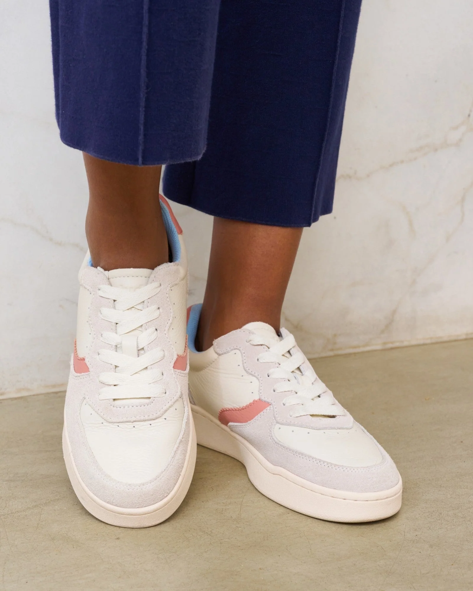 Womens | Roma Retro Sneaker | White - Pink - Light Blue - Image 4