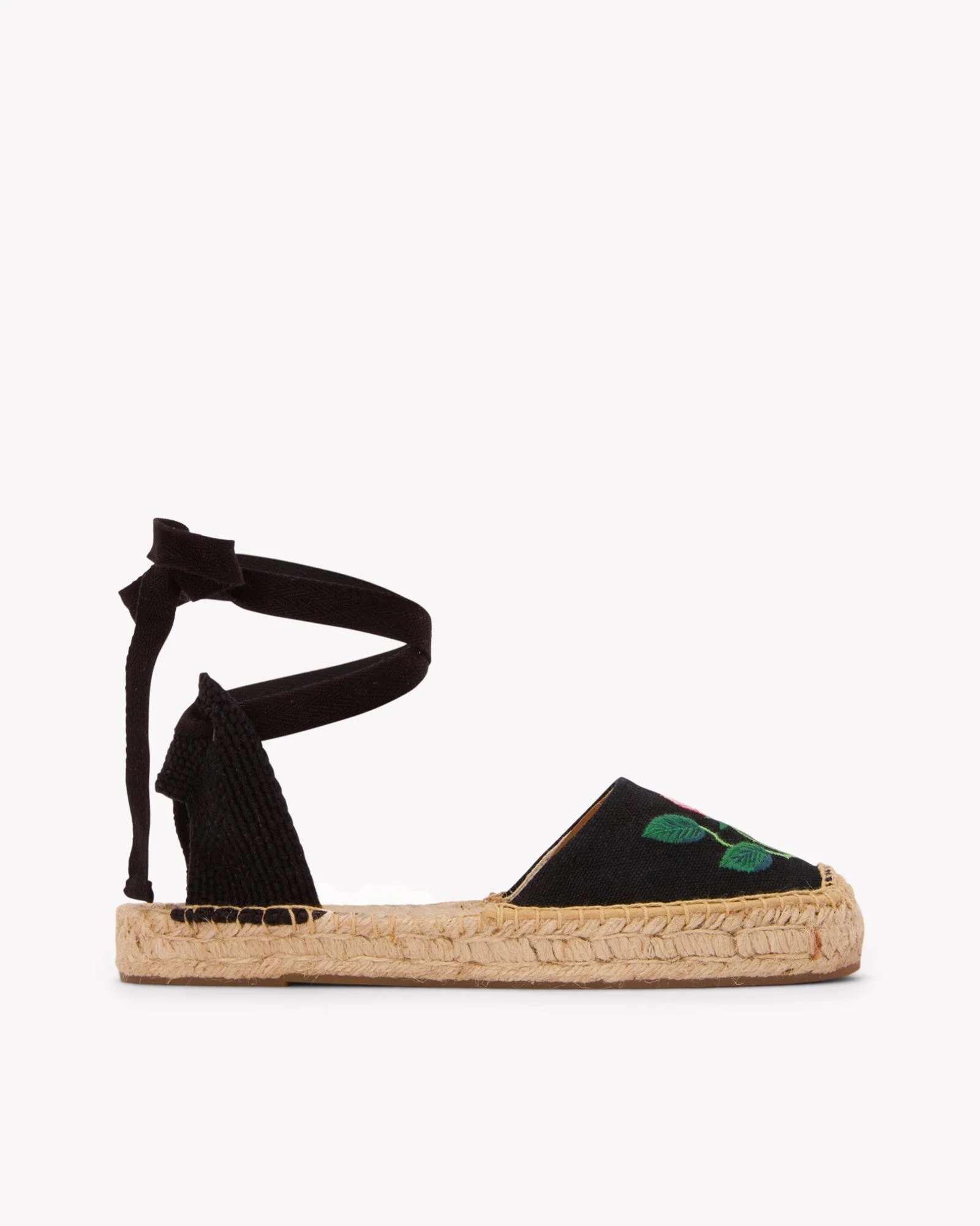 Womens | Lauren Lace Up Espadrille | Embroidery | Wild Roses - Noche Black - Image 3