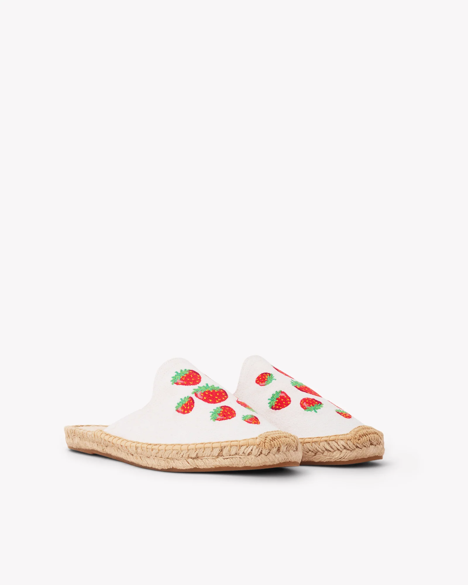 Womens | Smoking Mule Espadrille | Embroidery | Strawberries - Oasis White - Image 5