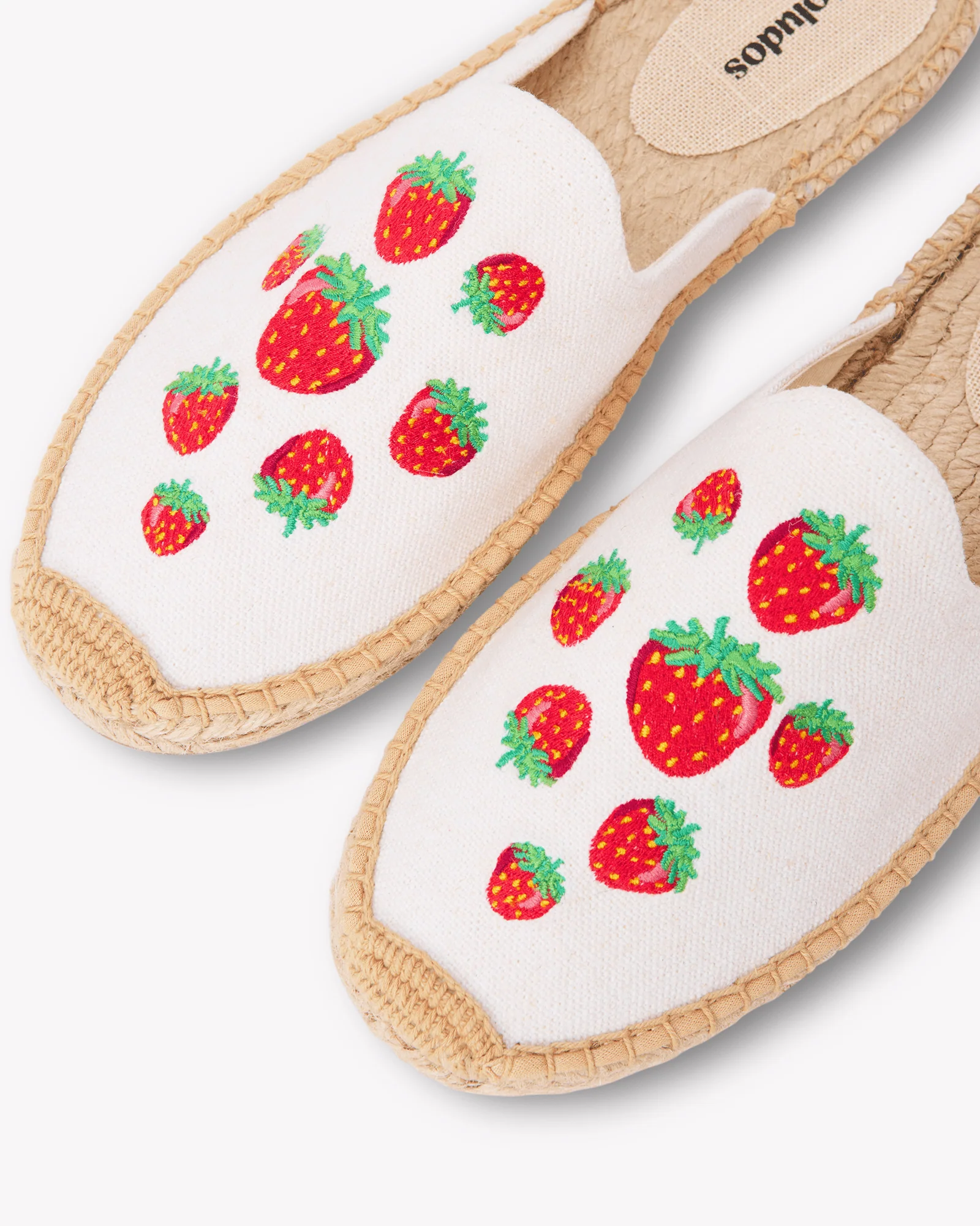 Womens | Smoking Mule Espadrille | Embroidery | Strawberries - Oasis White - Image 7