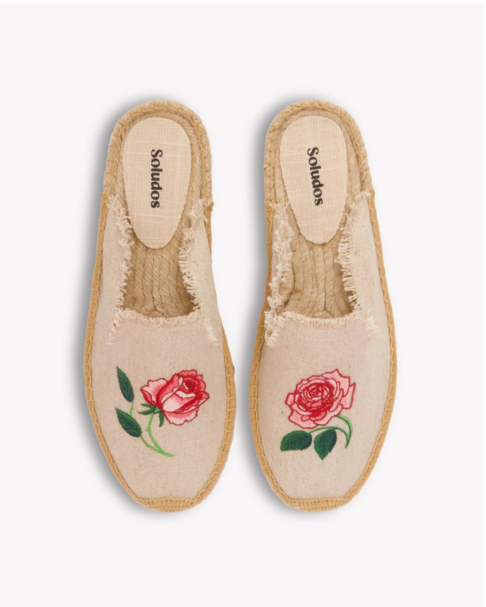 Womens | Smoking Mule Espadrille | Embroidery | Wild Roses - Natural Undyed