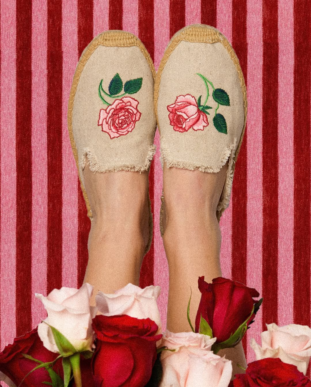Womens | Smoking Mule Espadrille | Embroidery | Wild Roses - Natural Undyed - Image 2