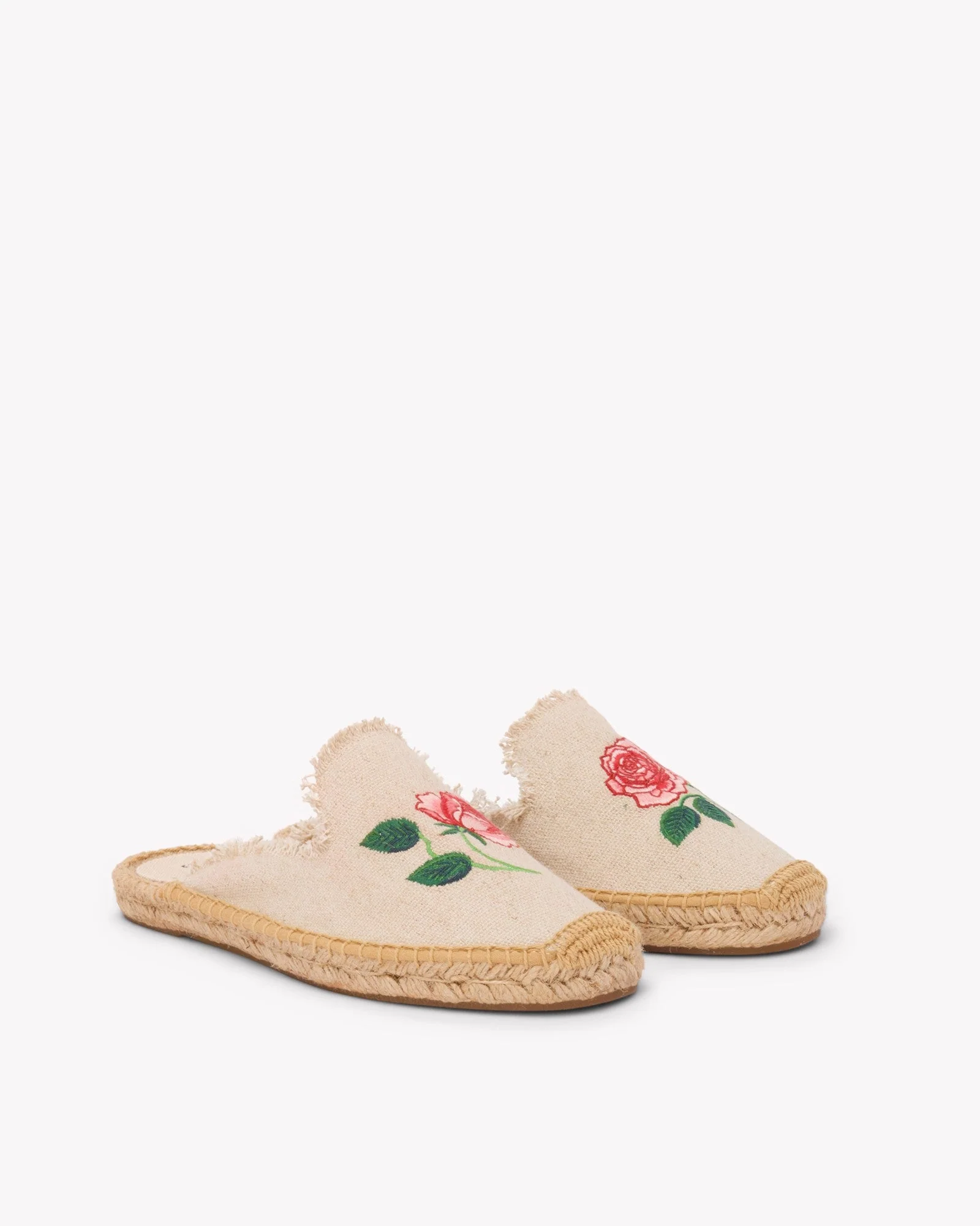 Womens | Smoking Mule Espadrille | Embroidery | Wild Roses - Natural Undyed - Image 3