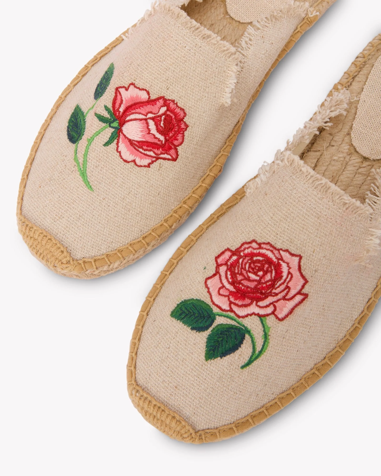 Womens | Smoking Mule Espadrille | Embroidery | Wild Roses - Natural Undyed - Image 6