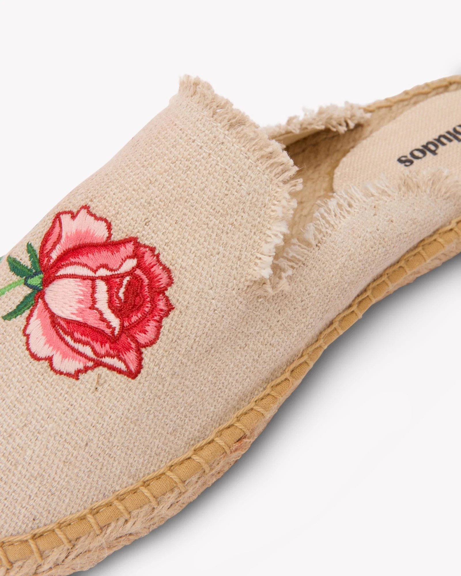 Womens | Smoking Mule Espadrille | Embroidery | Wild Roses - Natural Undyed - Image 7