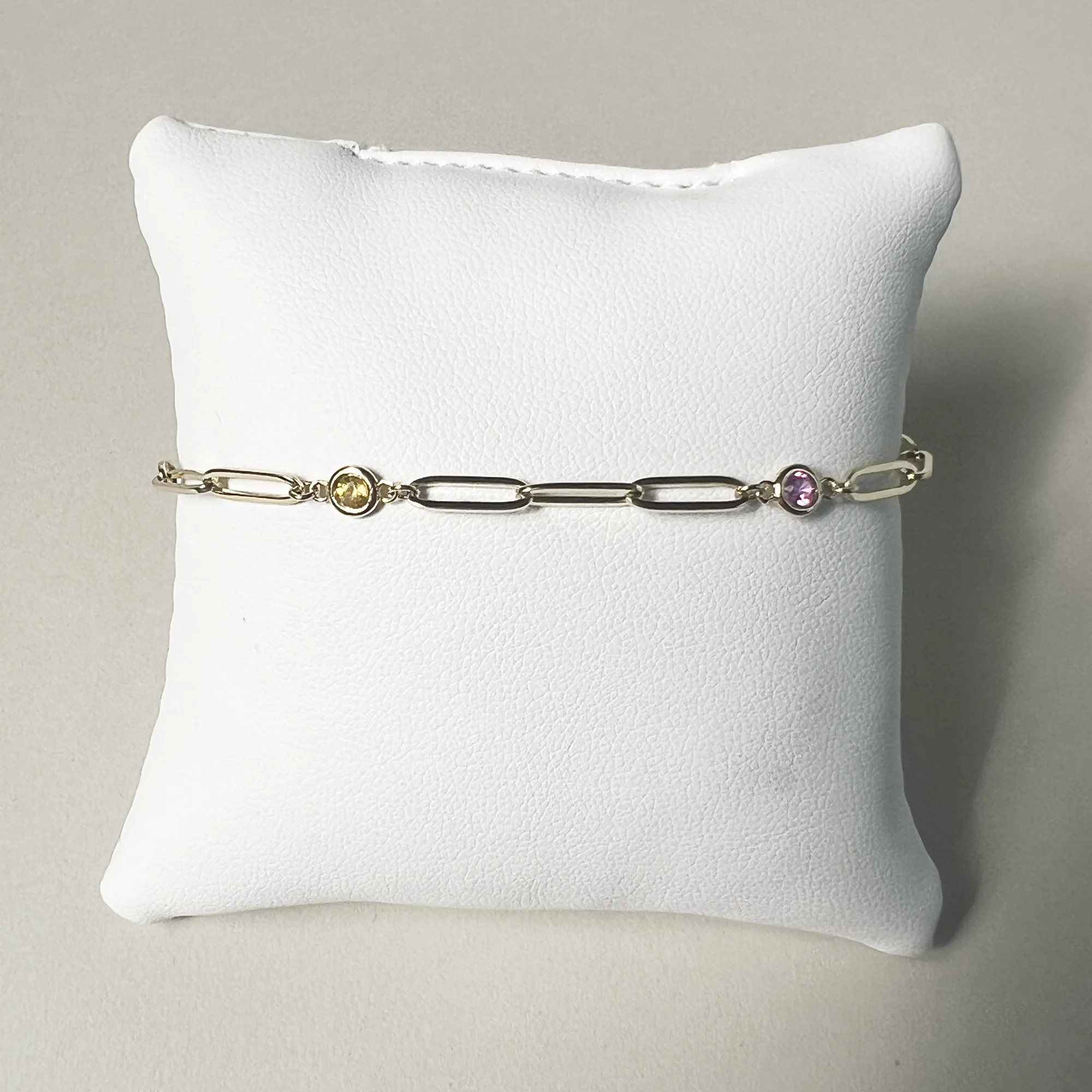 Bezel Station Paperclip Bracelet | 14K Yellow Gold | 0.36 CTW (Approx) Multicolor Sapphire