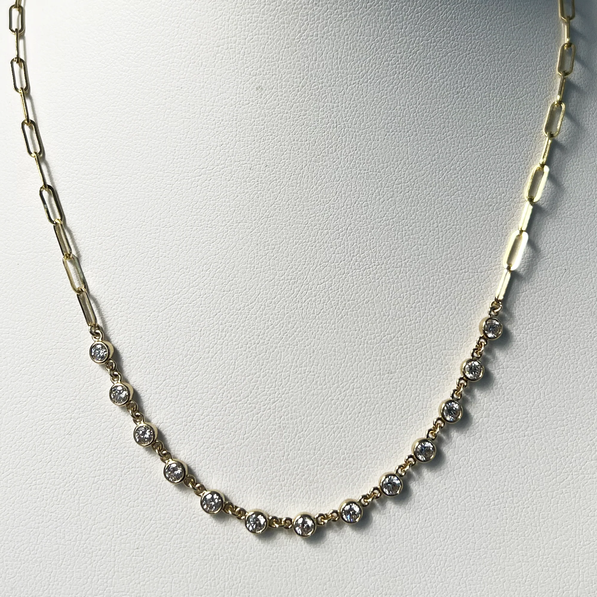 Bezel Stations Paperclip Chain Necklace | 14K Yellow Gold | 1.4 CTW (Approx) White Lab Diamond