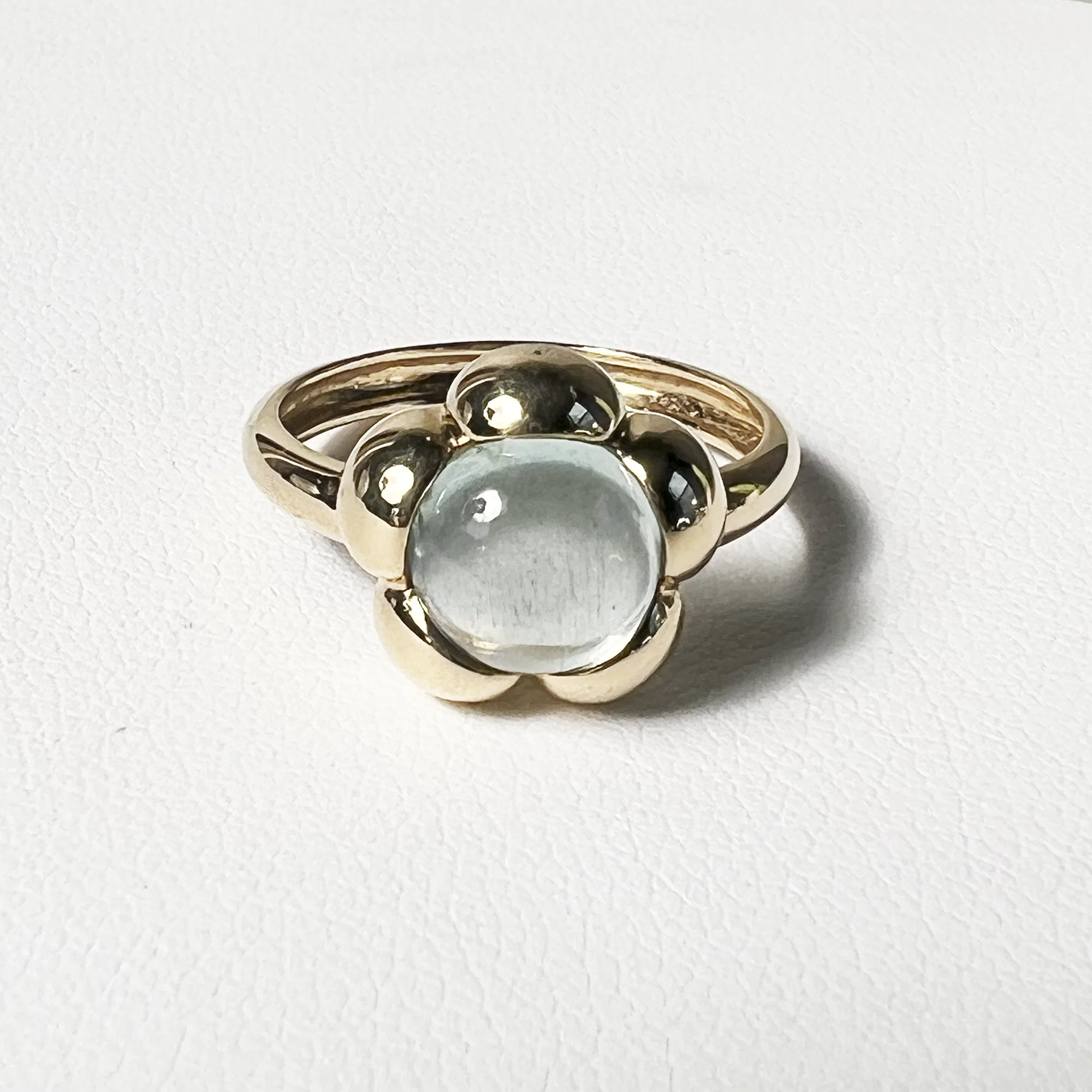 Big Puffy Flower Ring | 14K Yellow Gold | Blue Aquamarine
