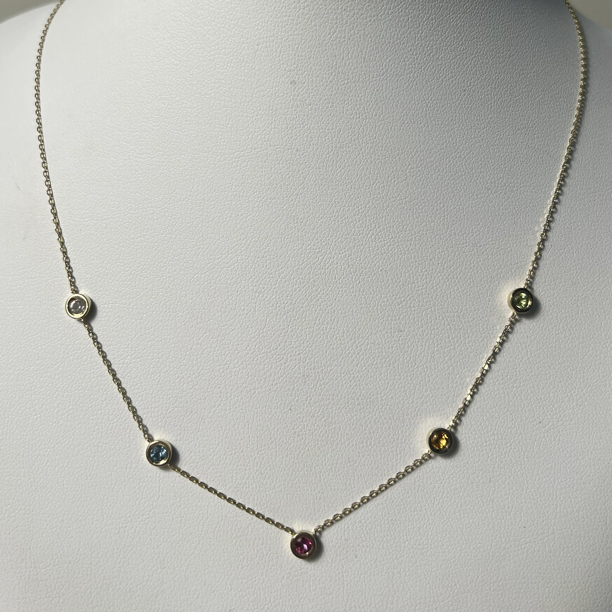 Birthstone Bezel Necklace | 10K Yellow Gold | Multicolor Birthstone