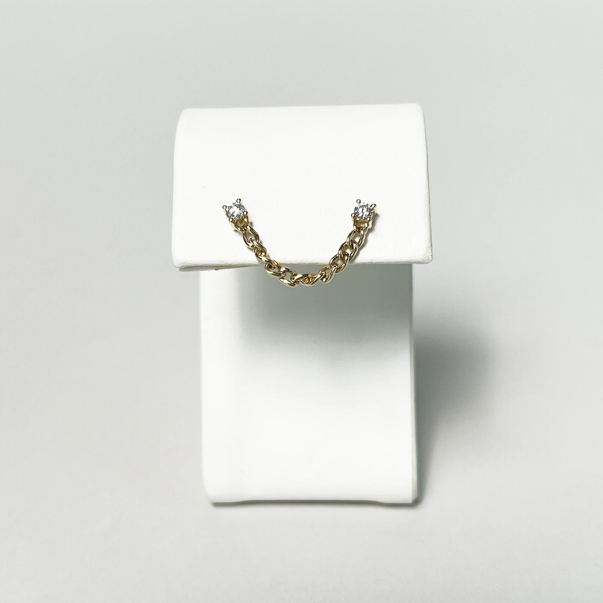 Bowery Diamond and Chain Double Stud | 14K Yellow Gold | Round White Diamond