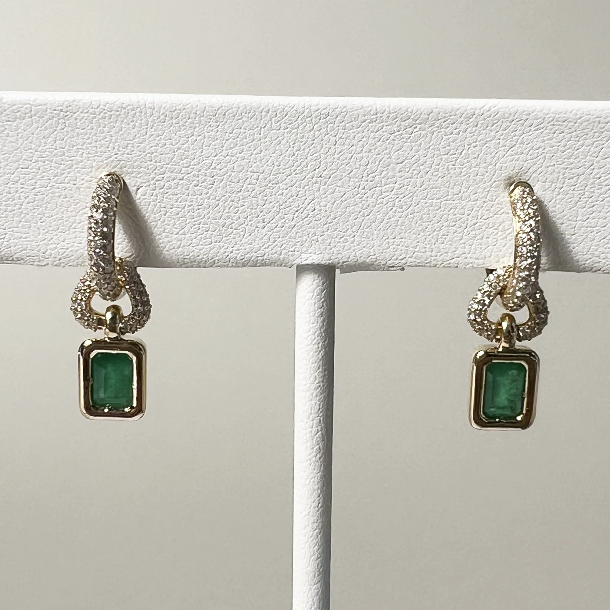 Classic Collection Emerald Pave Hoops | 14K Yellow Gold | Green Emerald/White Diamond