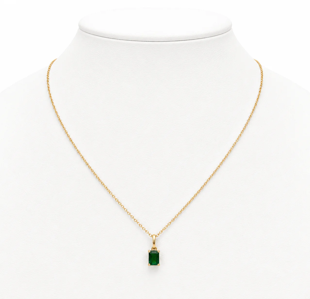 Classic Necklace | 10K Yellow Gold | Emerald Cut Octagon Shape Green Emerald