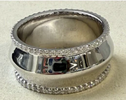 Classic Pave Knife Edge Cigar Band | Sterling Silver | Round White Lab Diamond - Image 2