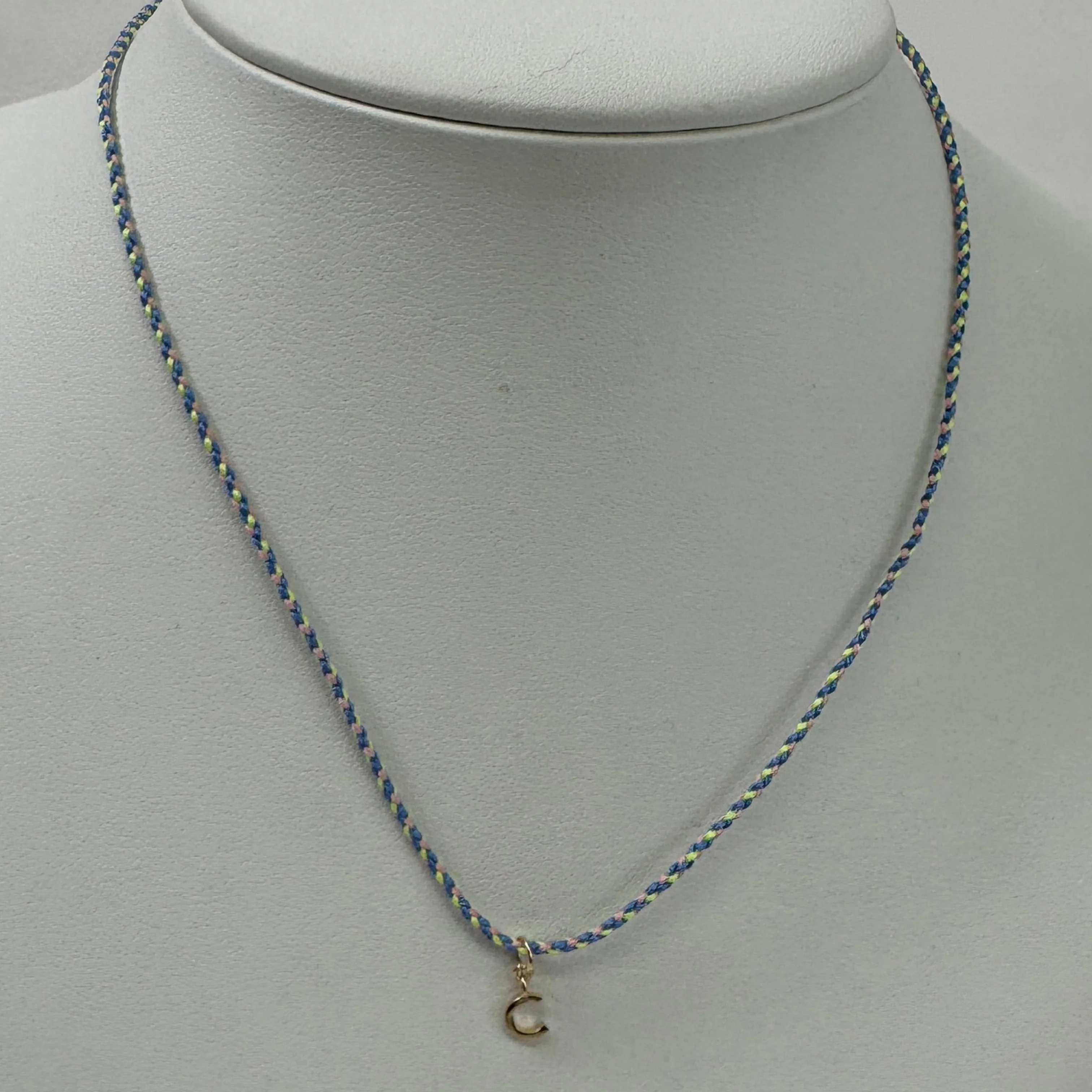 Cord Initial Necklace | 10K Yellow Gold | Blue/Green Adjustable Cord