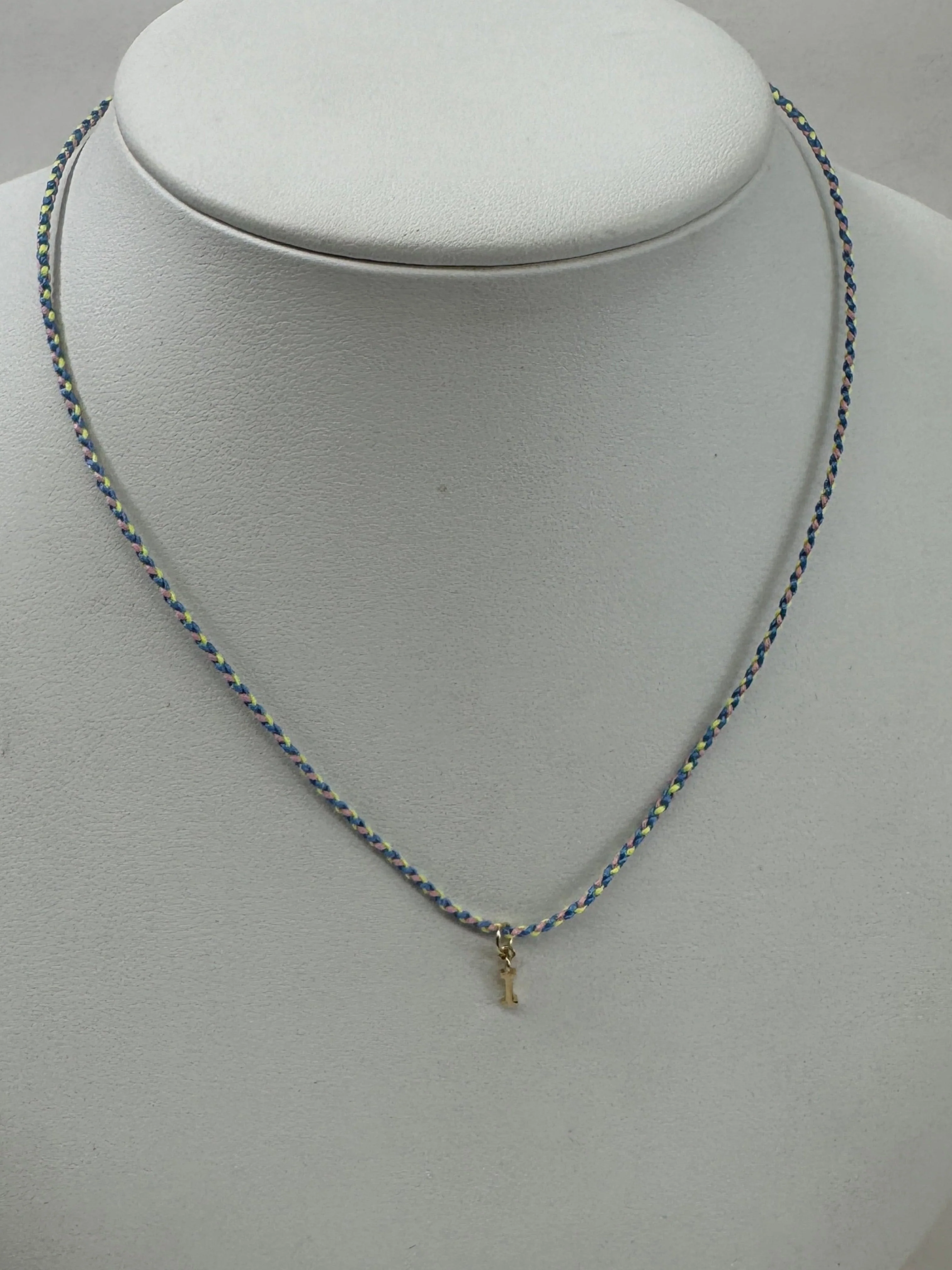 Cord Initial Necklace | 10K Yellow Gold | Blue/Green Adjustable Cord - Image 6