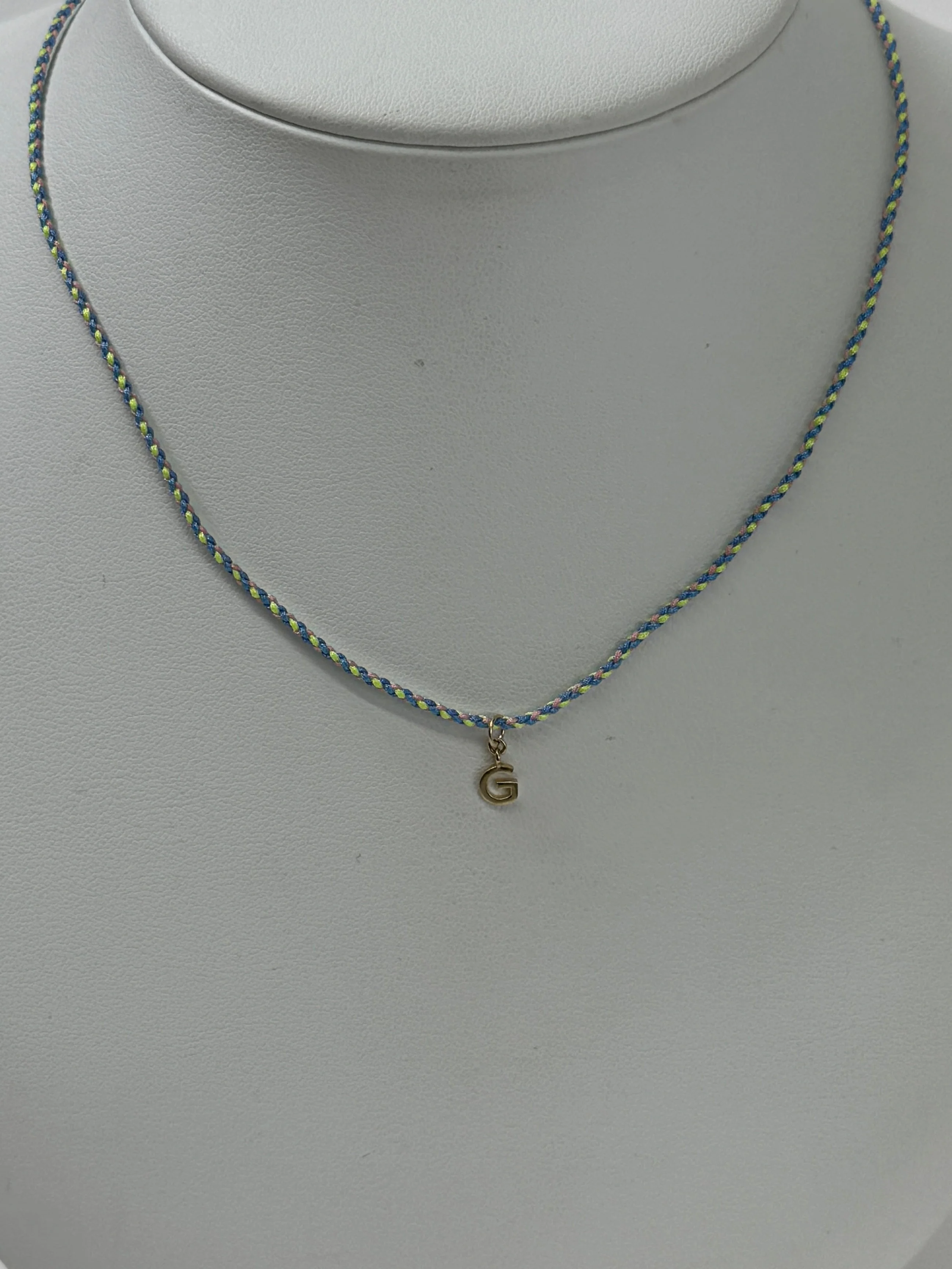 Cord Initial Necklace | 10K Yellow Gold | Blue/Green Adjustable Cord - Image 8