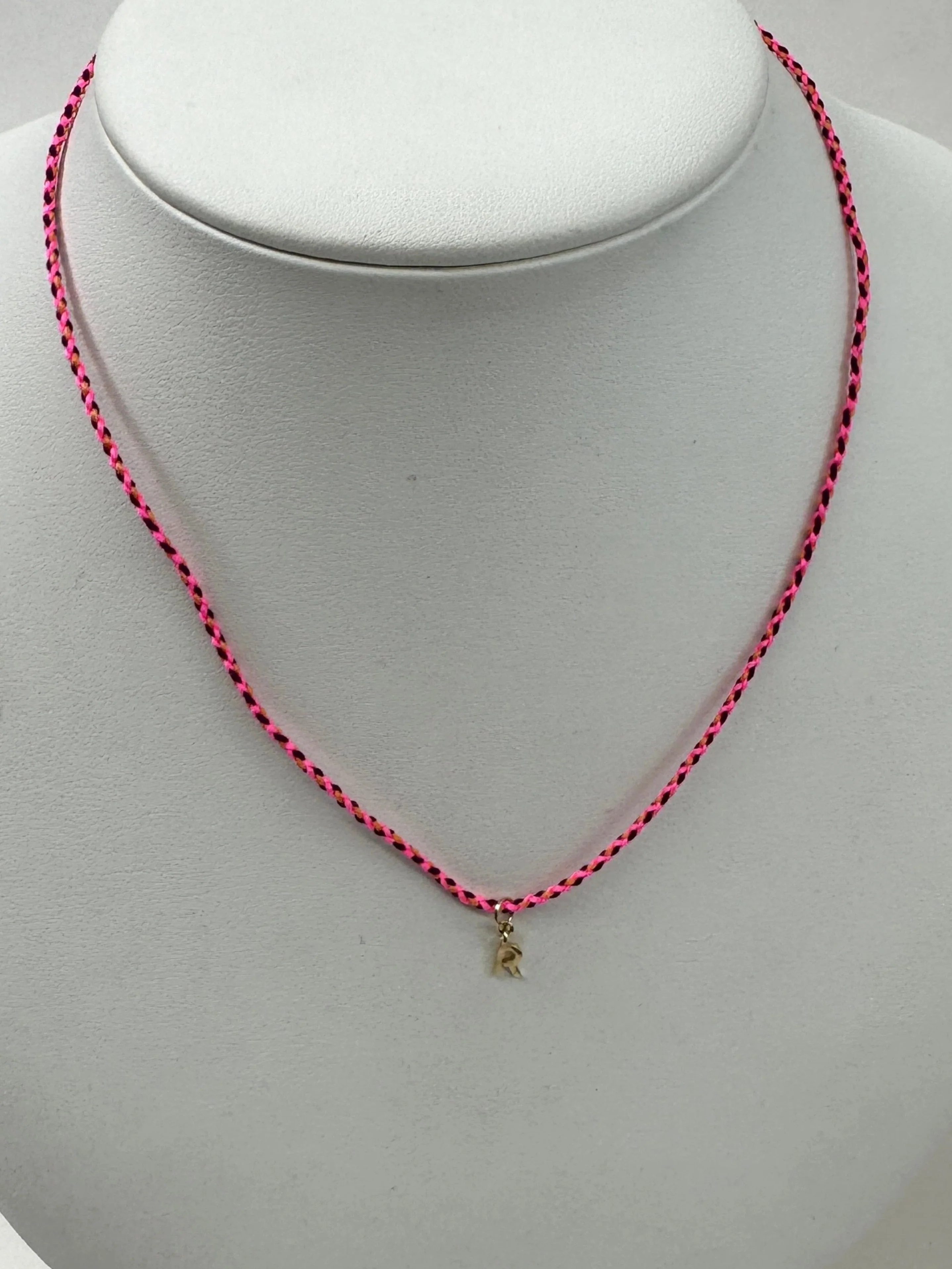 Cord Initial Necklace | 10K Yellow Gold | Pink/Black Adjustable Cord - Image 2