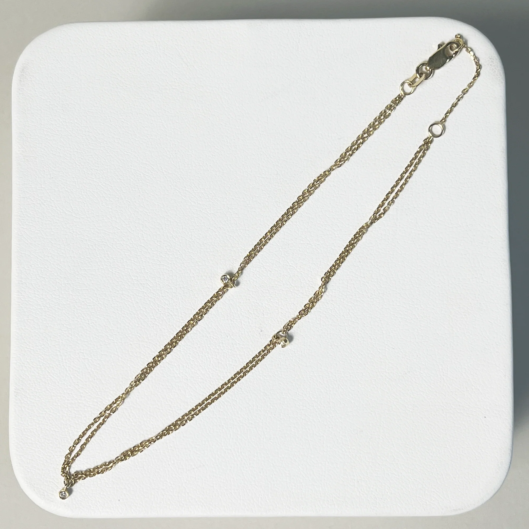 Double Diamond Strand Anklet | 14K Yellow Gold | 0.05 CTW (Approx) White Diamond