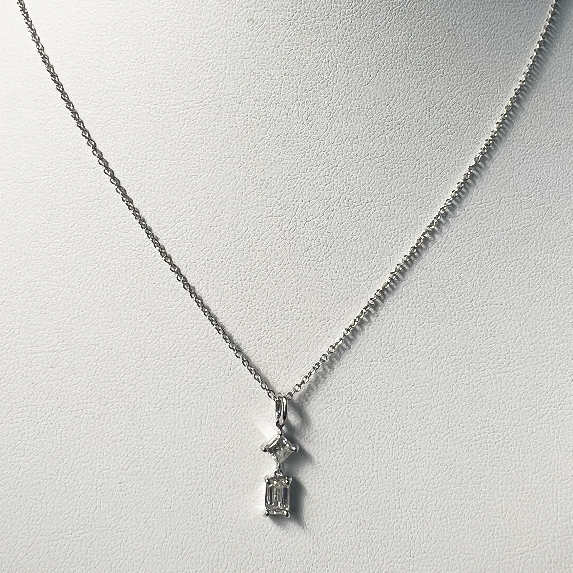 Drop Necklace | 14K White Gold | 0.79 CTW (Approx) Emerald Shape White Lab Diamond