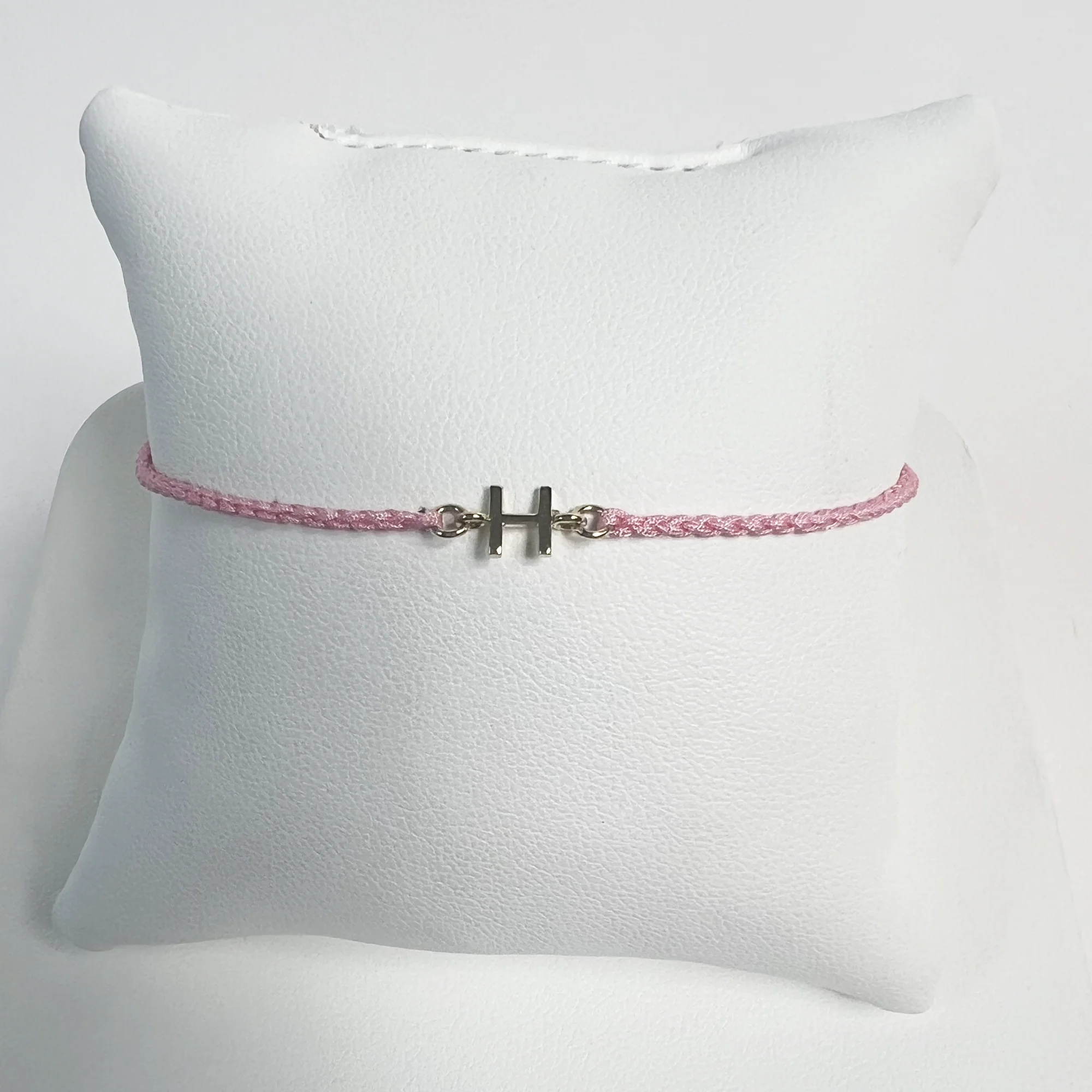 Friendship Initial Bracelet | 10K Yellow Gold | Baby Pink