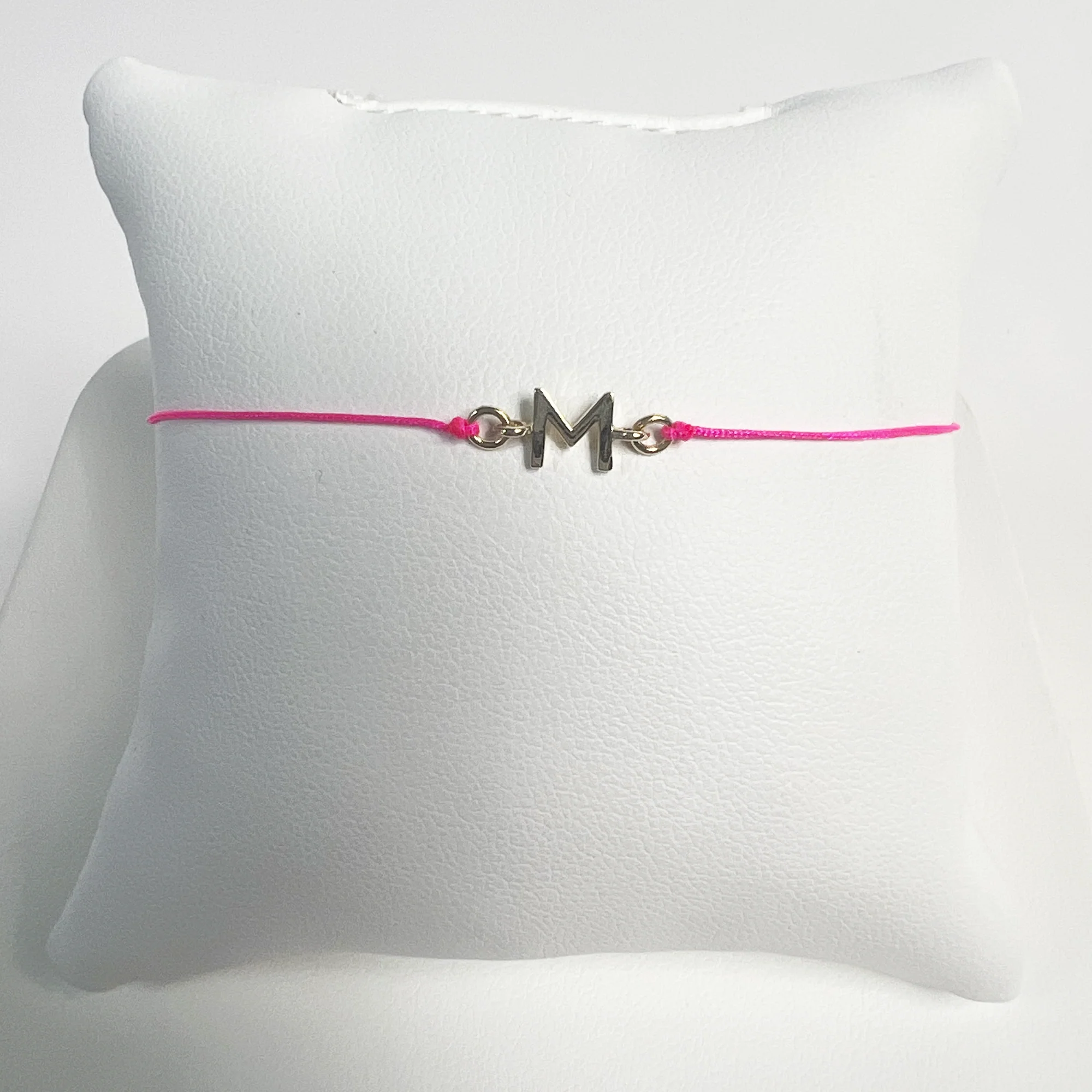Friendship Initial Bracelet | 10K Yellow Gold | Hot Pink
