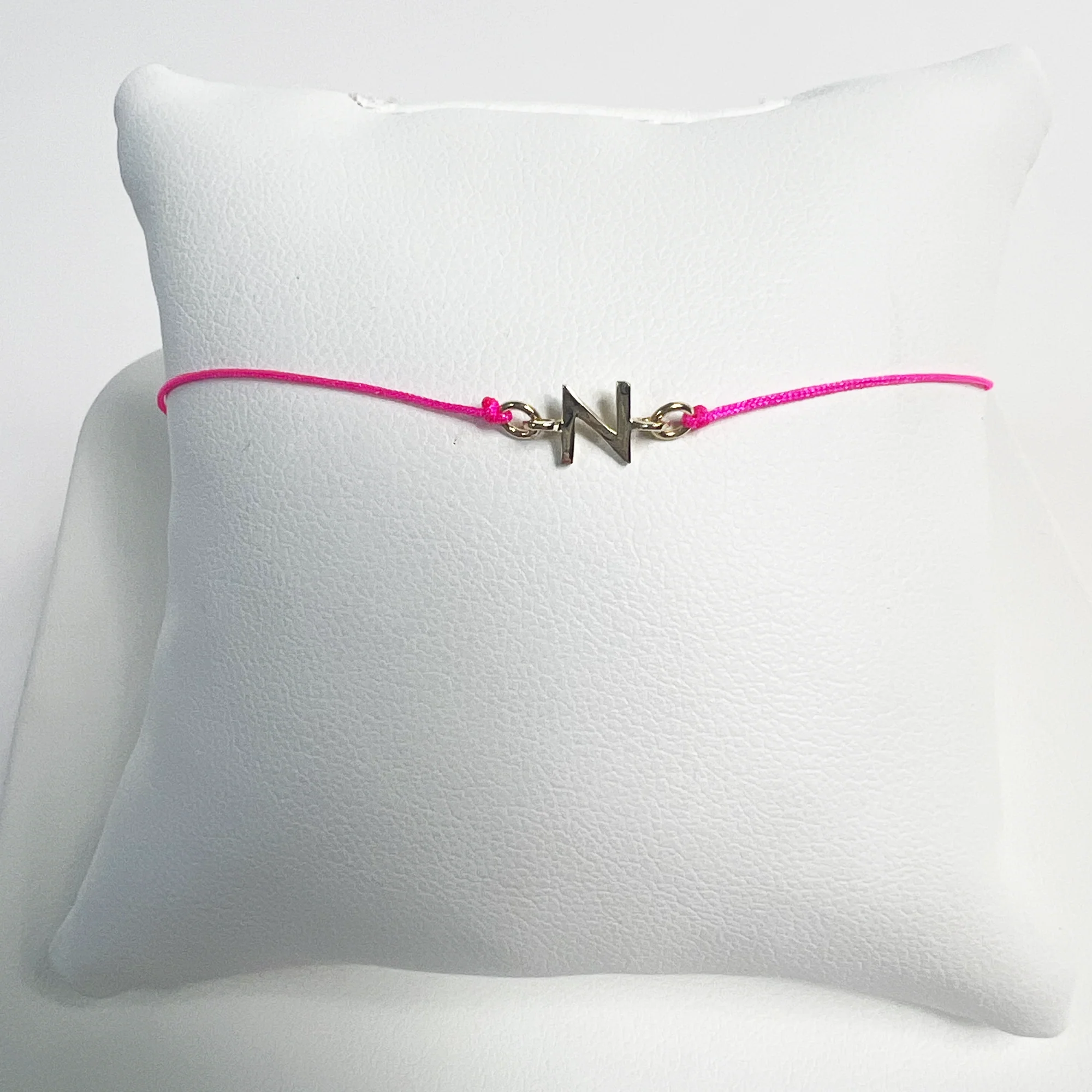 Friendship Initial Bracelet | 10K Yellow Gold | Hot Pink - Image 2