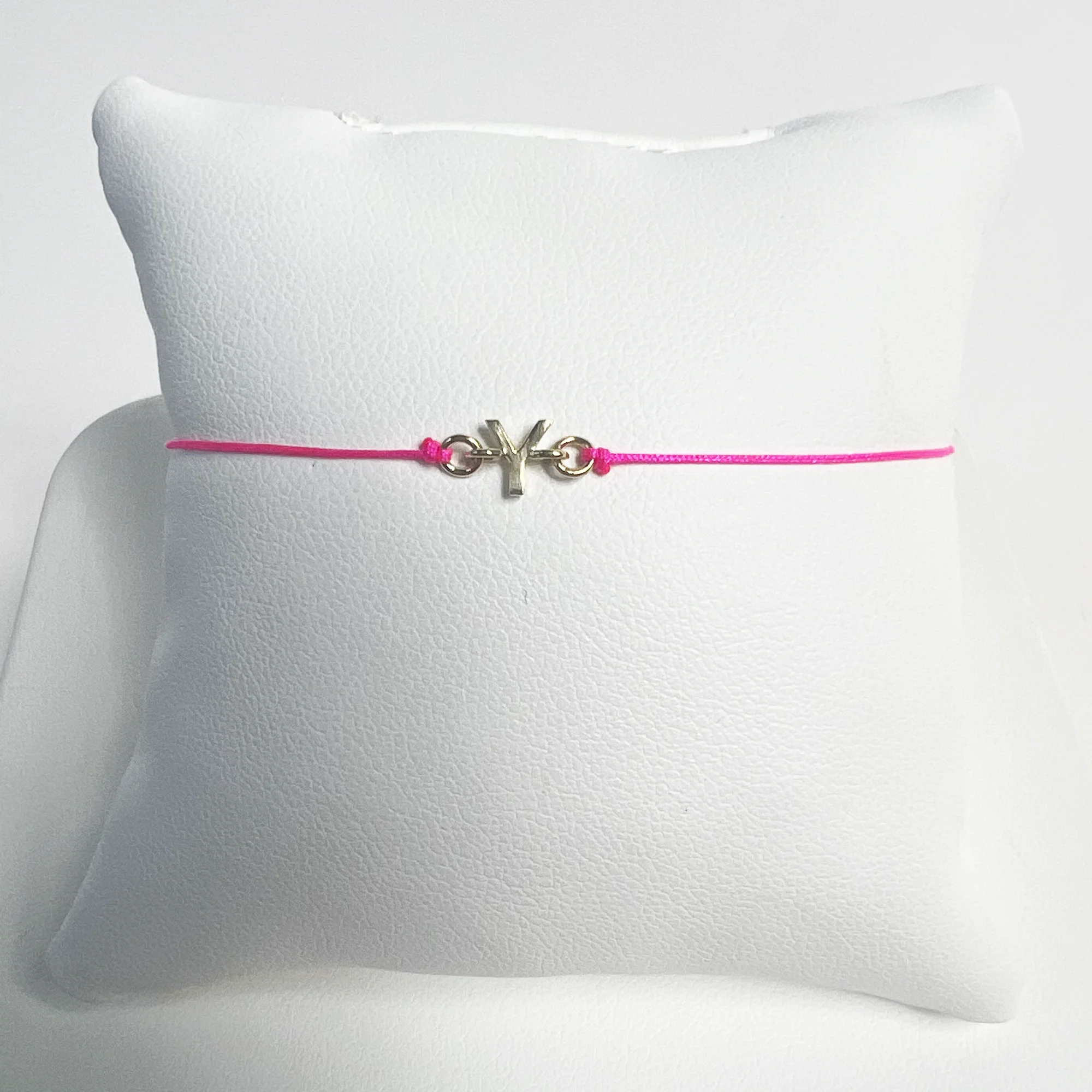 Friendship Initial Bracelet | 10K Yellow Gold | Hot Pink - Image 6